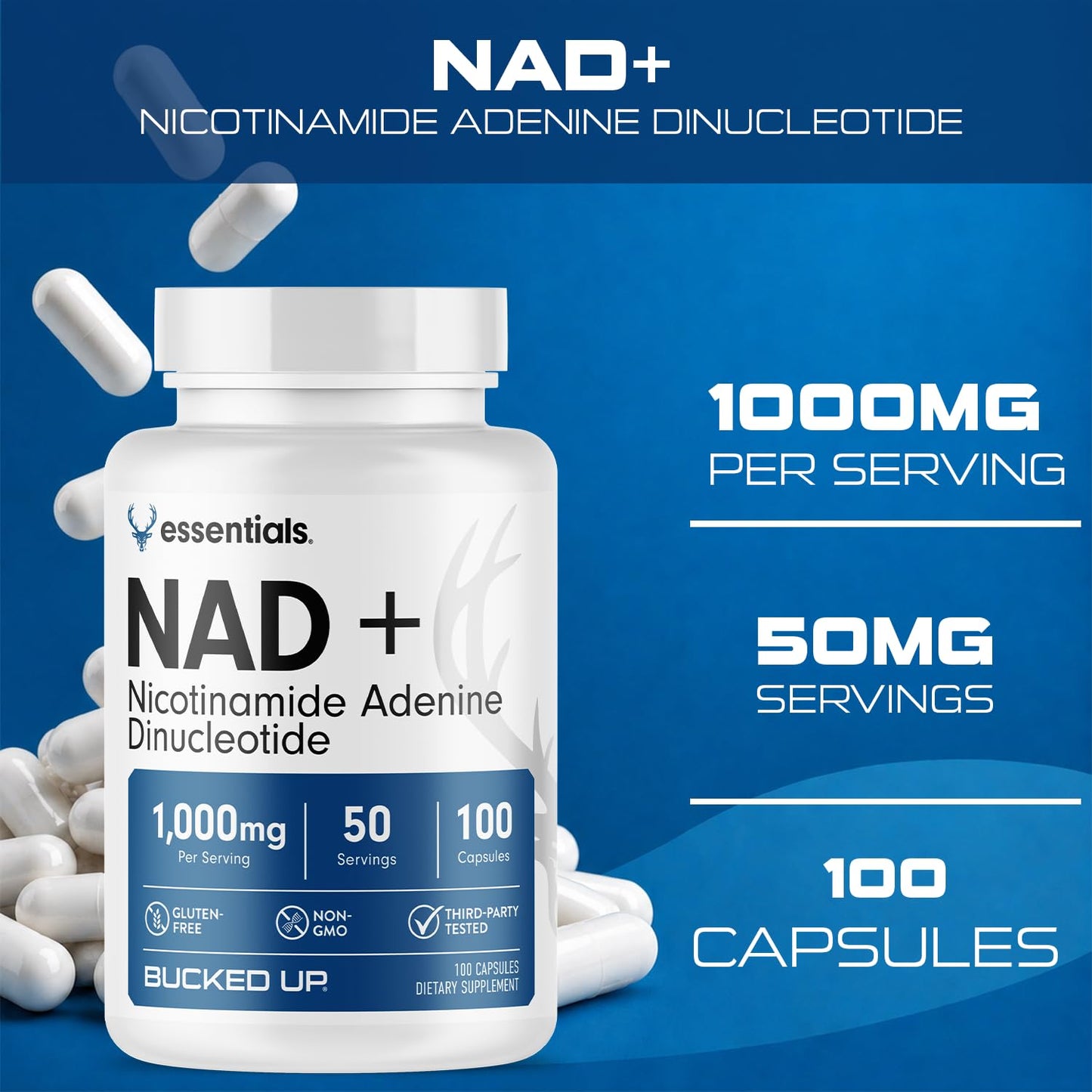 Bucked Up NAD+ 1000mg Nicotinamide Adenine Dinucleotide Capsule, 100 Count