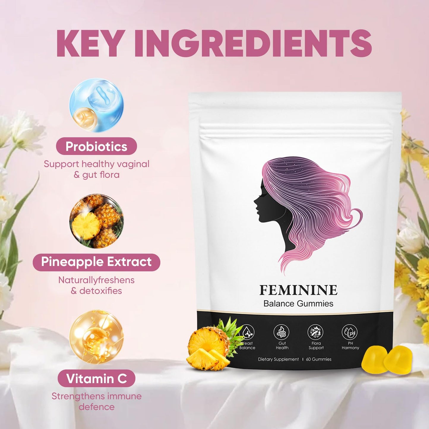 BIWQTY Feminine Balance Gummies for Women Gummy 60 Count