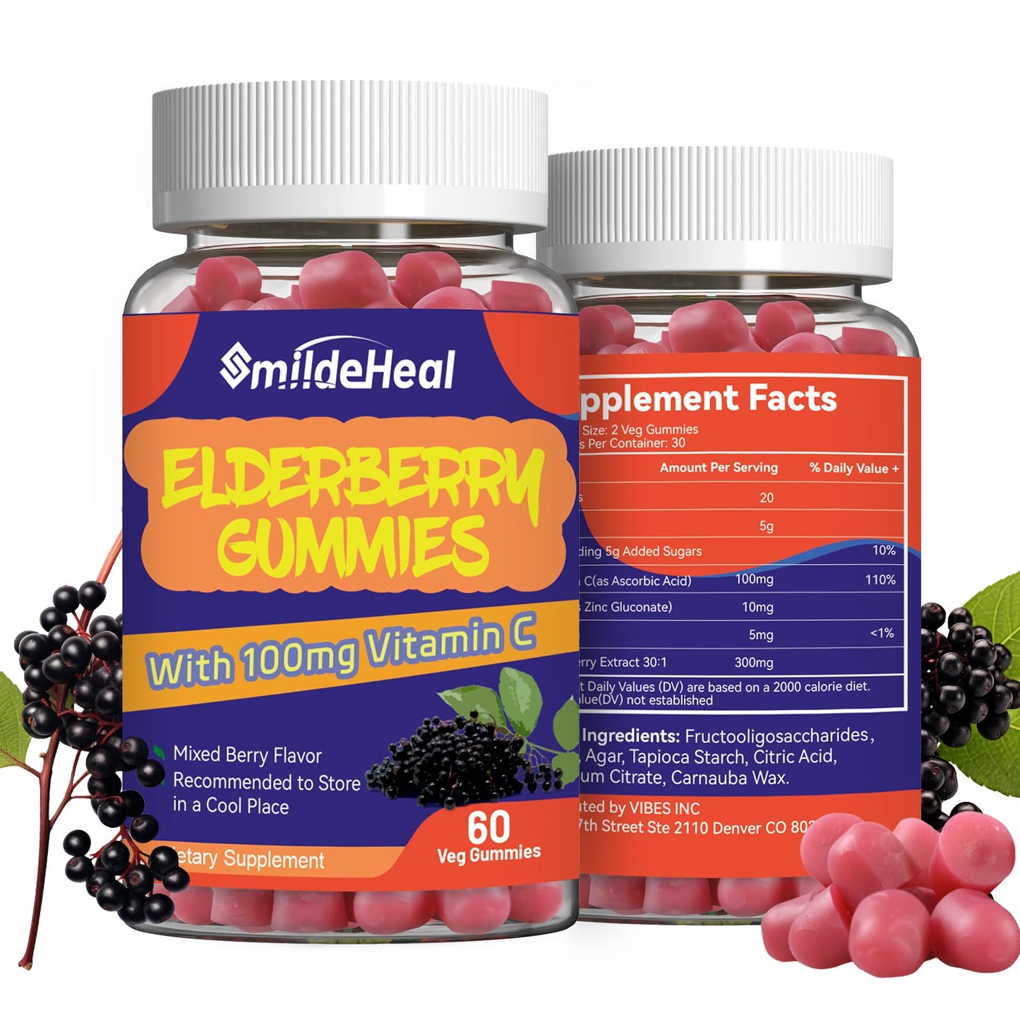 SmildeHeal Elderberry Gummies 120 Count