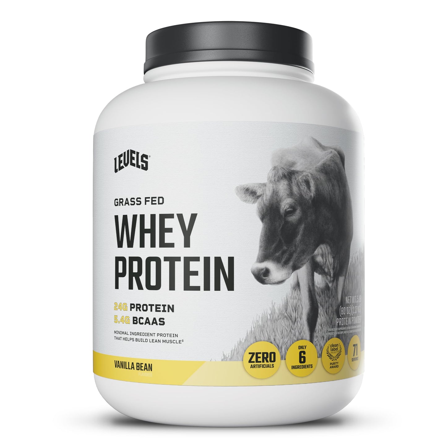 Levels Nutrition Grass Fed Whey Protein Powder Vanilla Bean, 80 Servings
