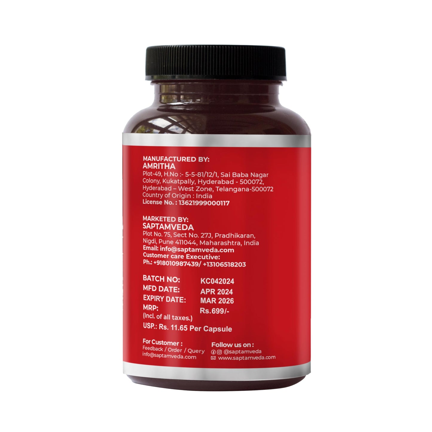 SAPTAMVEDA Premium Kutki Capsules, 60 Count