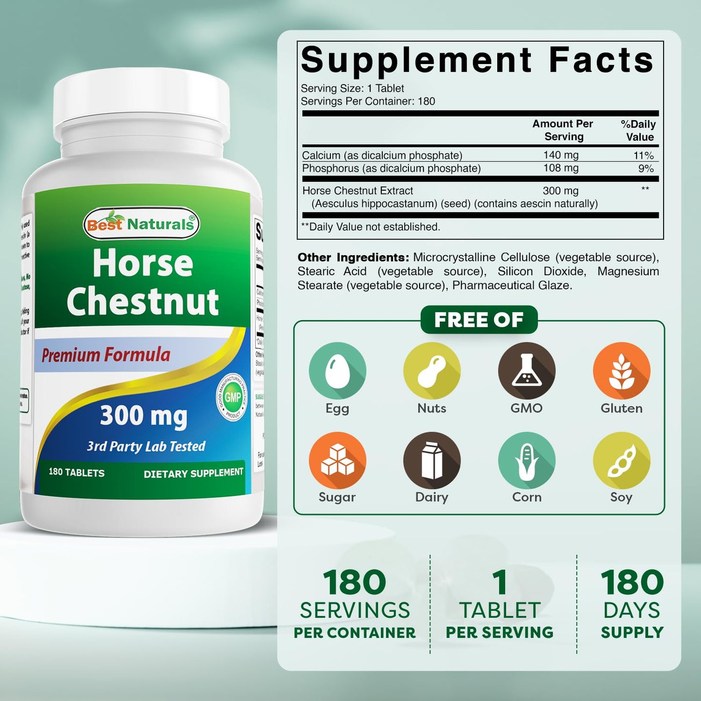 Best Naturals Horse Chestnut Extract 300 mg Tablet, 180 Tablets