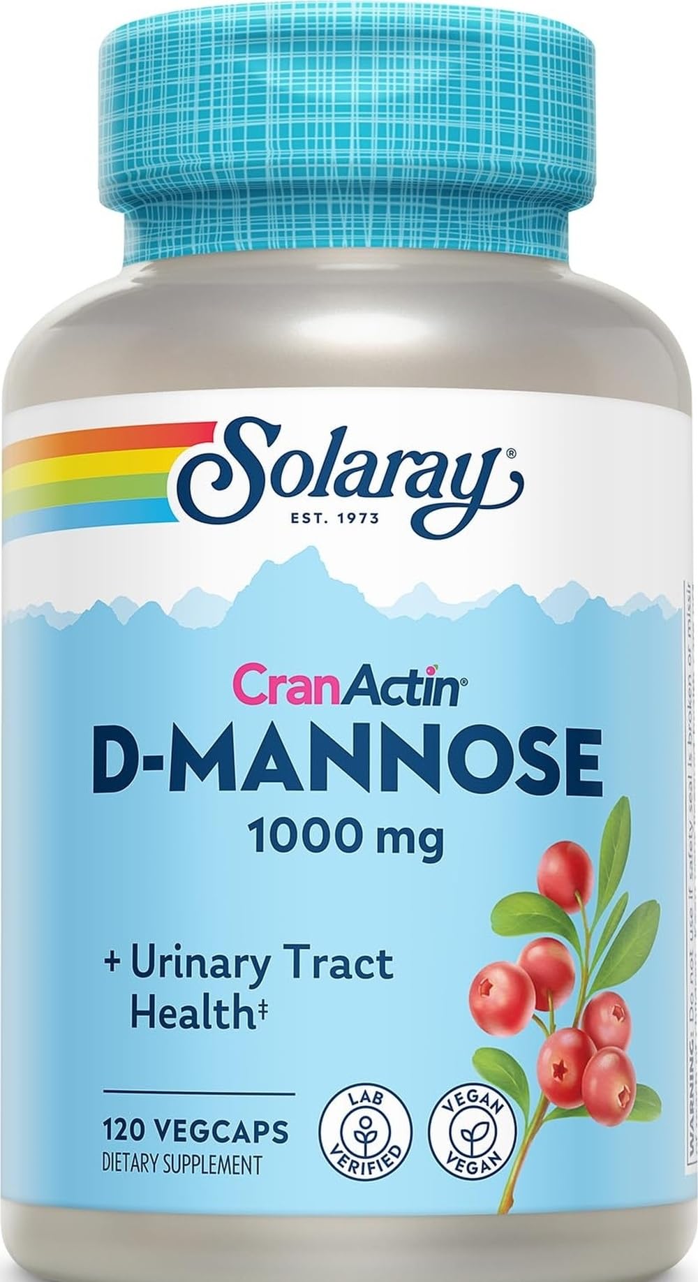SOLARAY D-Mannose with CranActin Cranberry Supplement 400 mg 120 Capsules