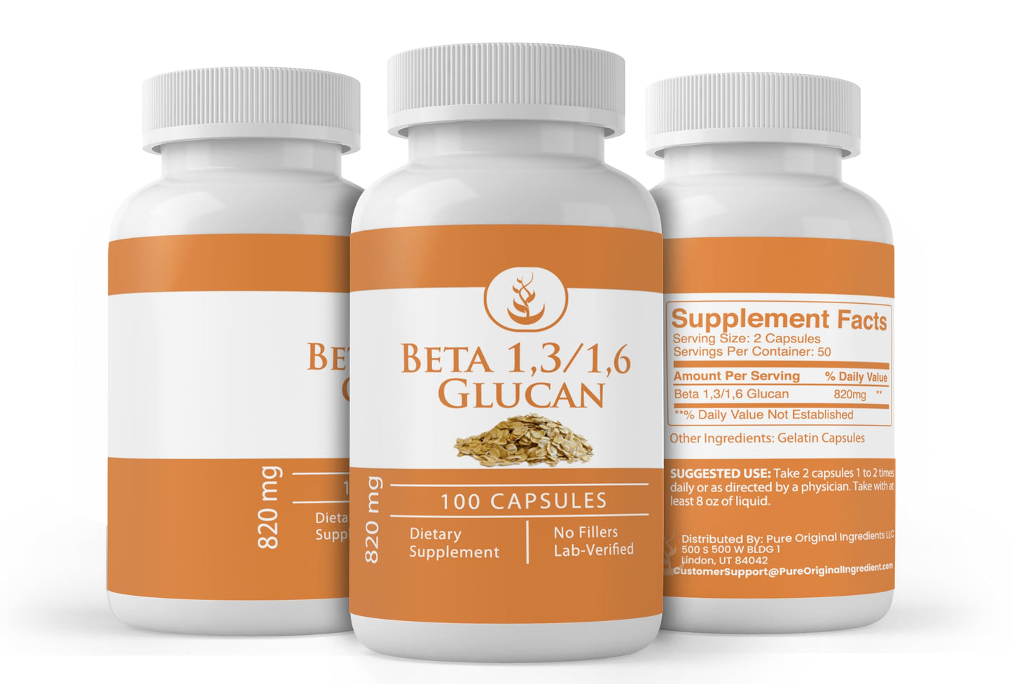 PURE ORIGINAL INGREDIENTS Beta Glucan 1,3/1,6 Capsules, 100 Capsules