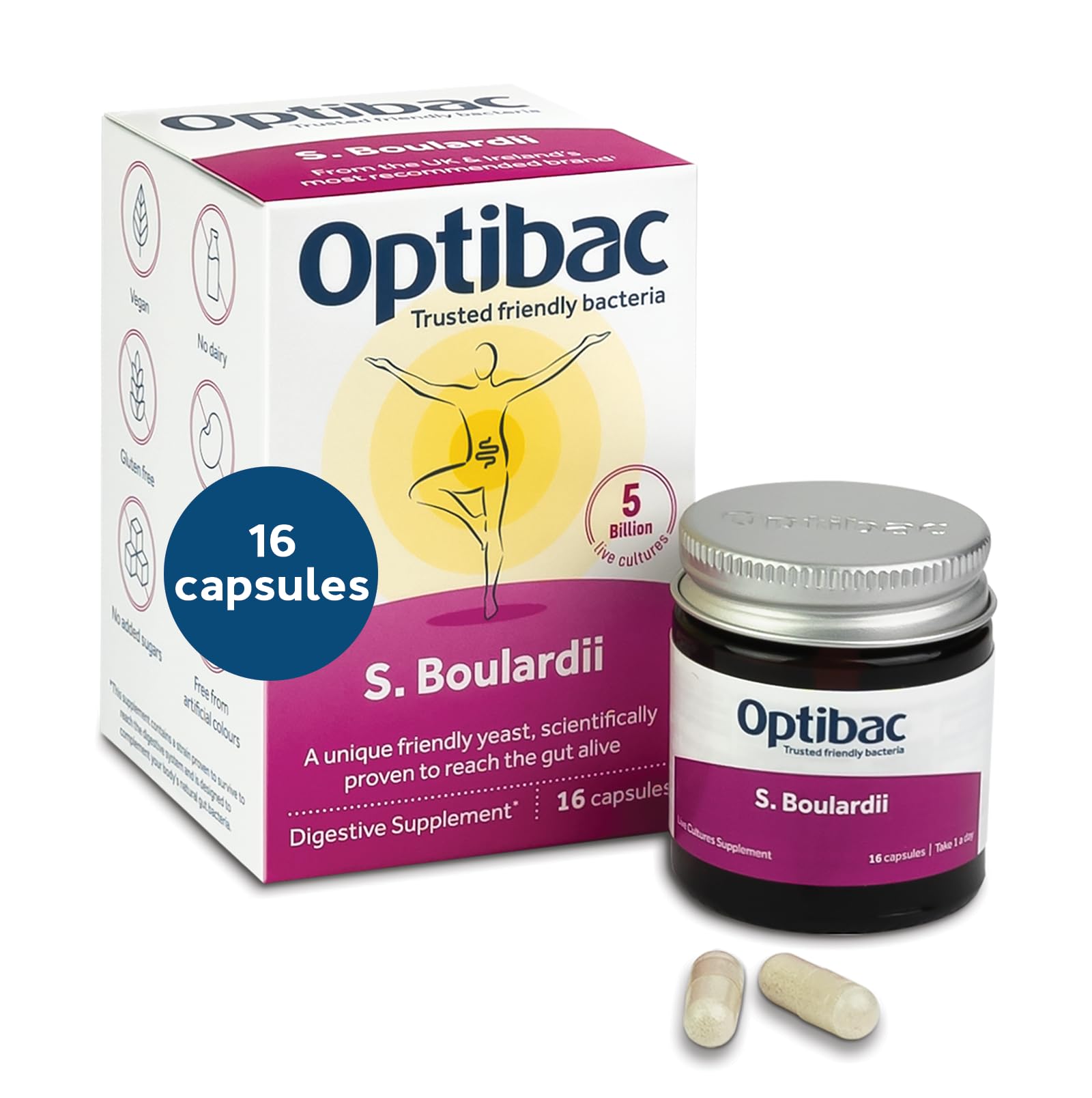 OptiBac Probiotics Saccharomyces boulardii Capsules, 16 Capsules