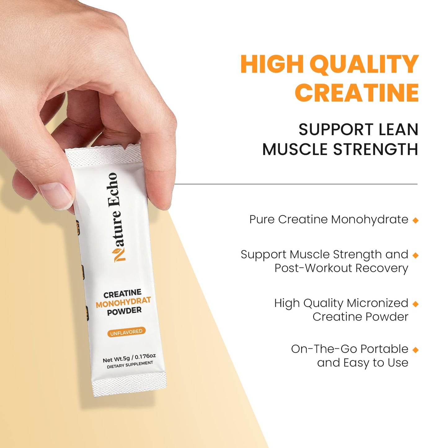 Nature Echo Creatine Monohydrate Micronized Powder, 30 Single-Serve Packs, 5g per Pack