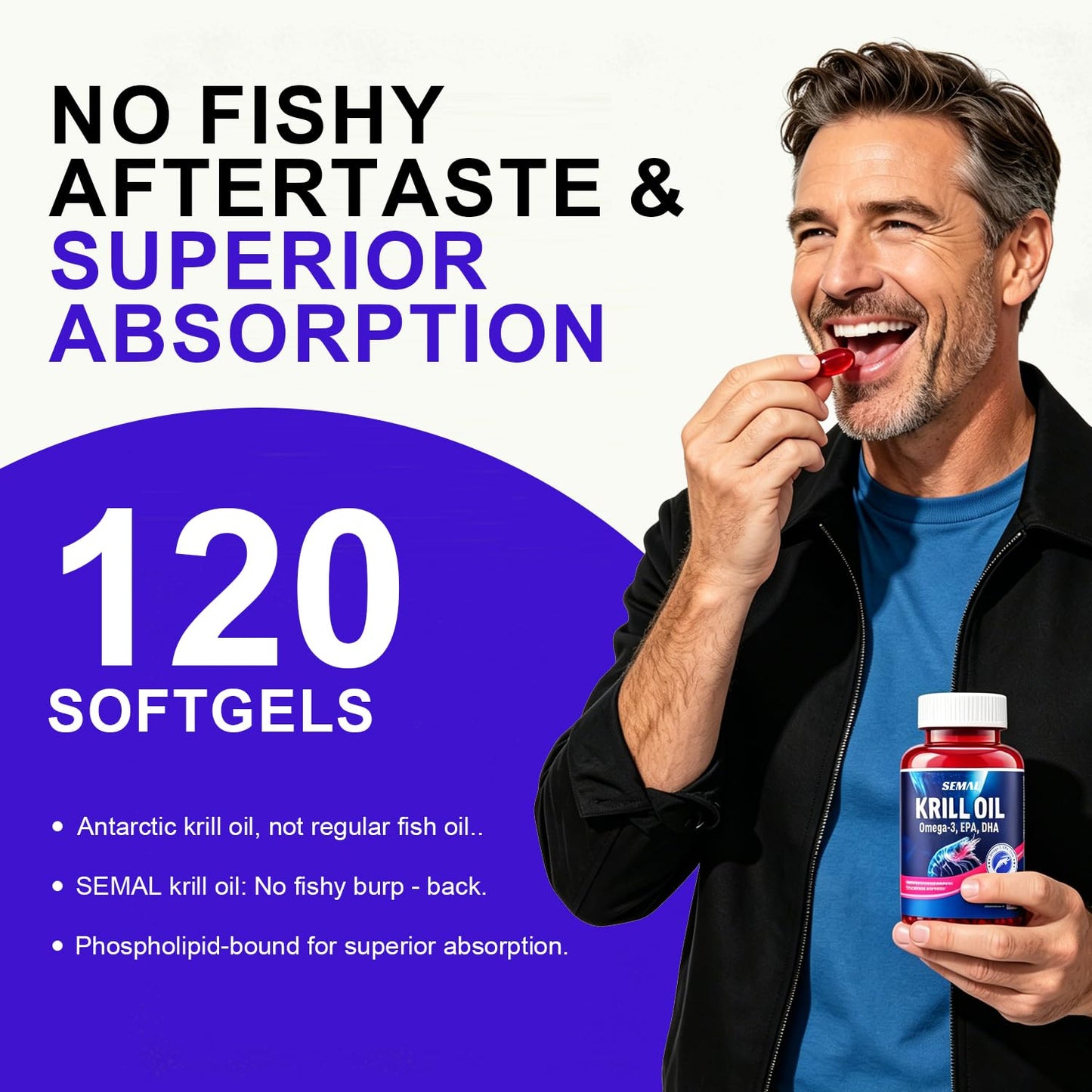 SEMAL Krill Oil 1000mg Omega-3 EPA DHA with Astaxanthin & Phospholipids Softgels, 120 Count