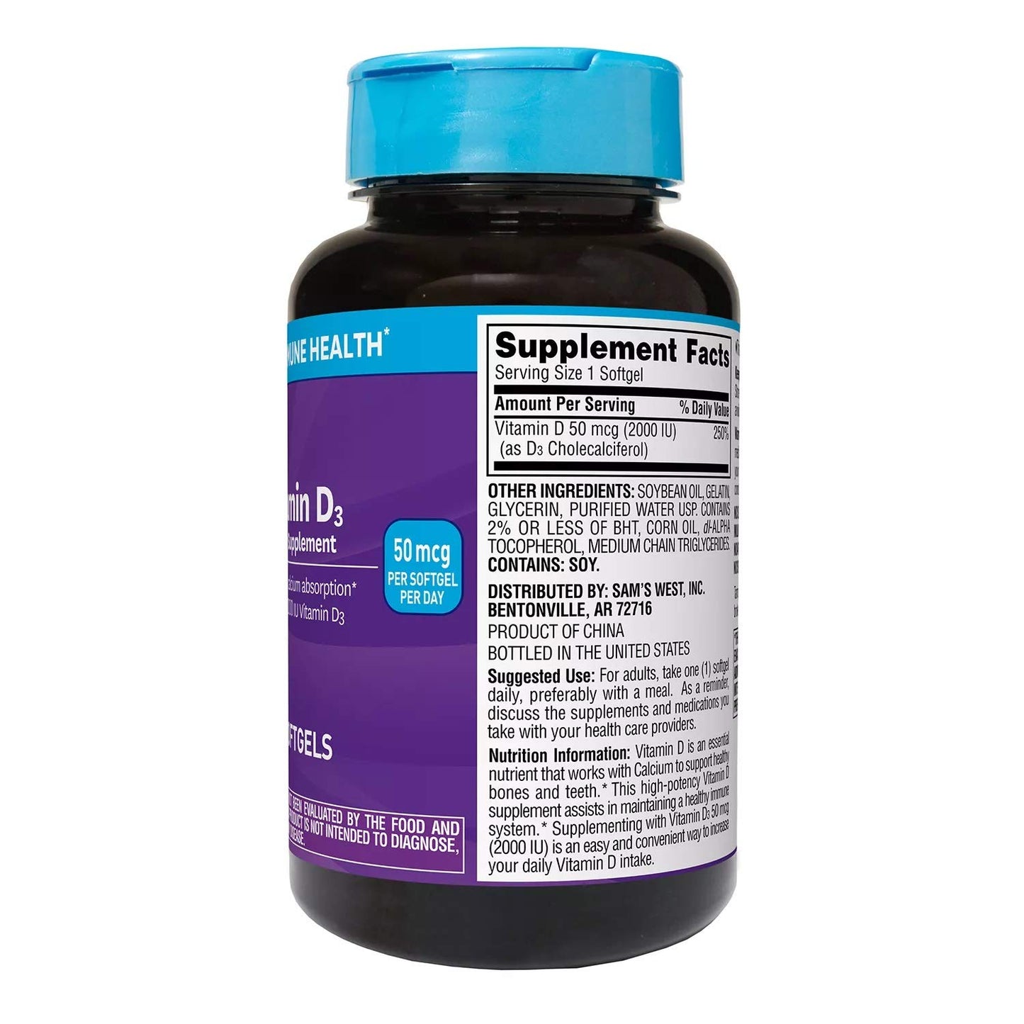Member's Mark Vitamin D3 50 mcg (2000 IU) Dietary Supplement Softgels 400