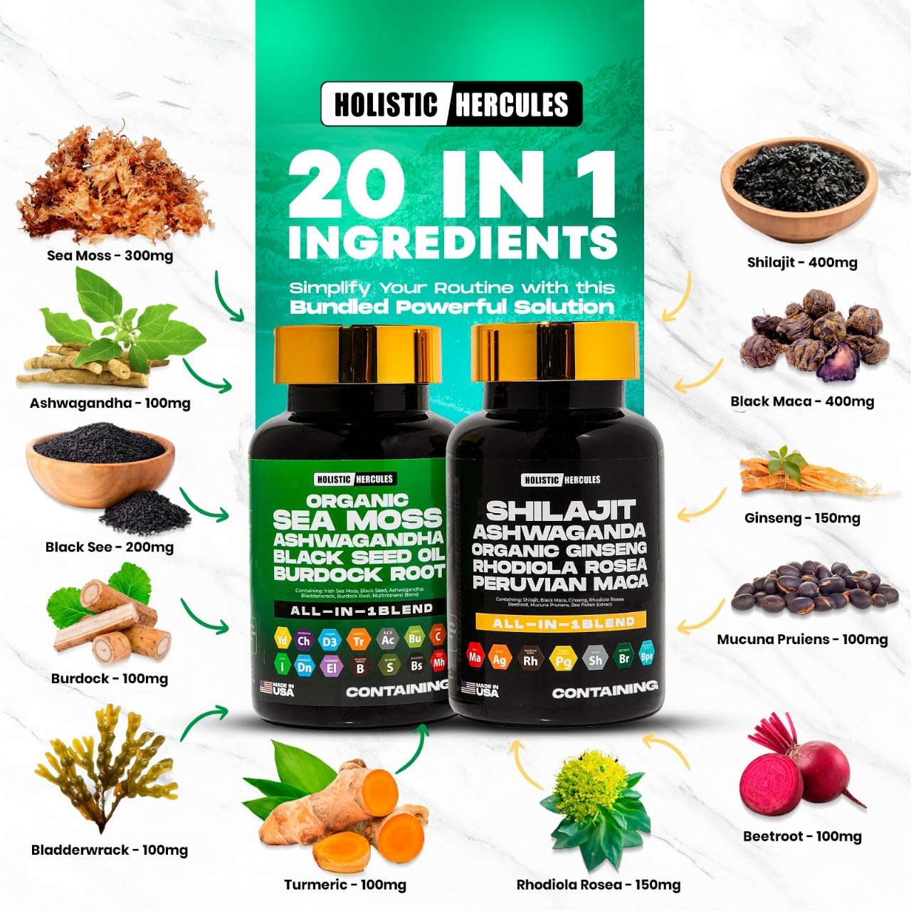 Holistic Hercules Hercules Elixer Bundle: 20-in-1 Performance Booster Capsules, 60 Count