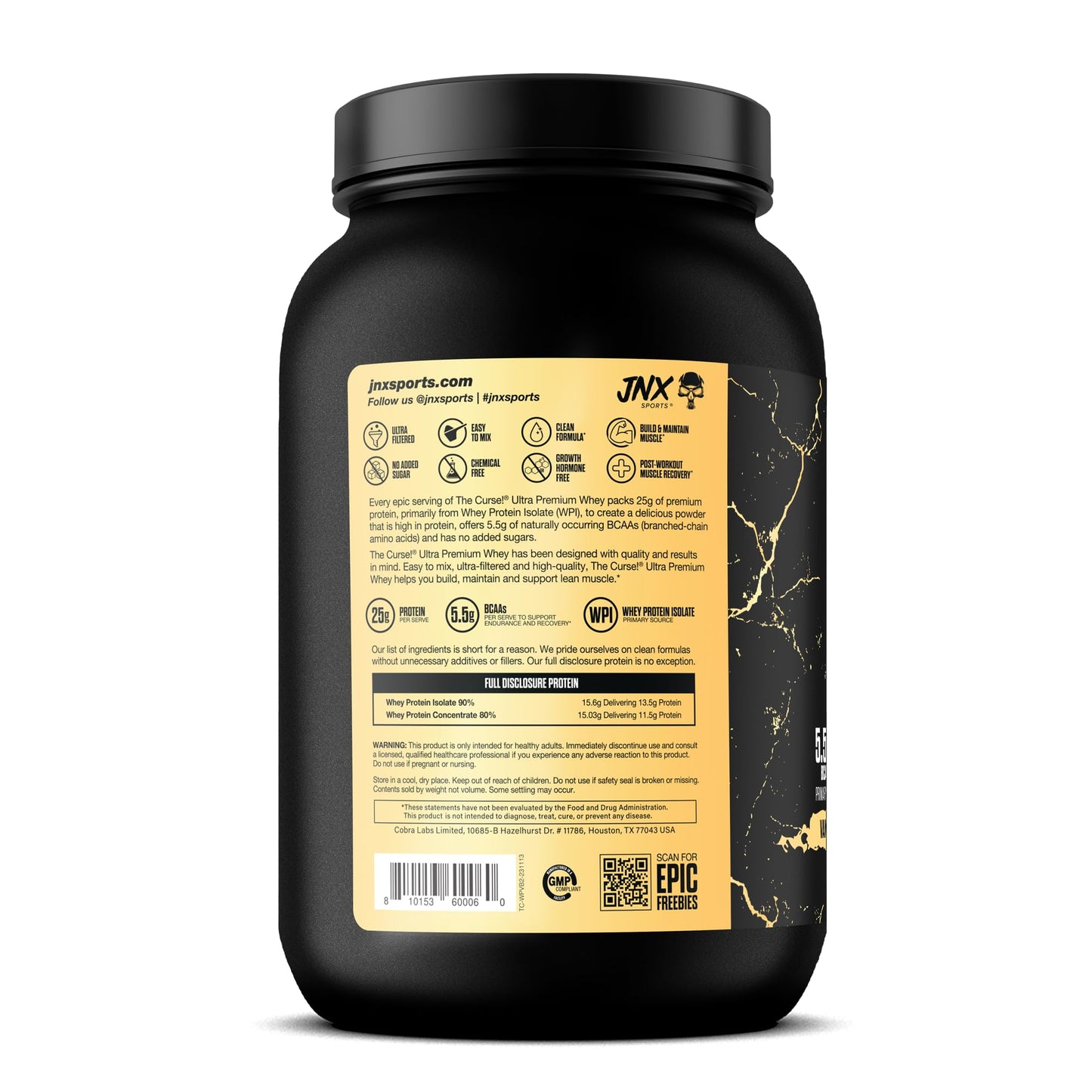 JNX Sports The Curse! Ultra Premium Whey Protein Powder Vanilla Bean, 32 Servings