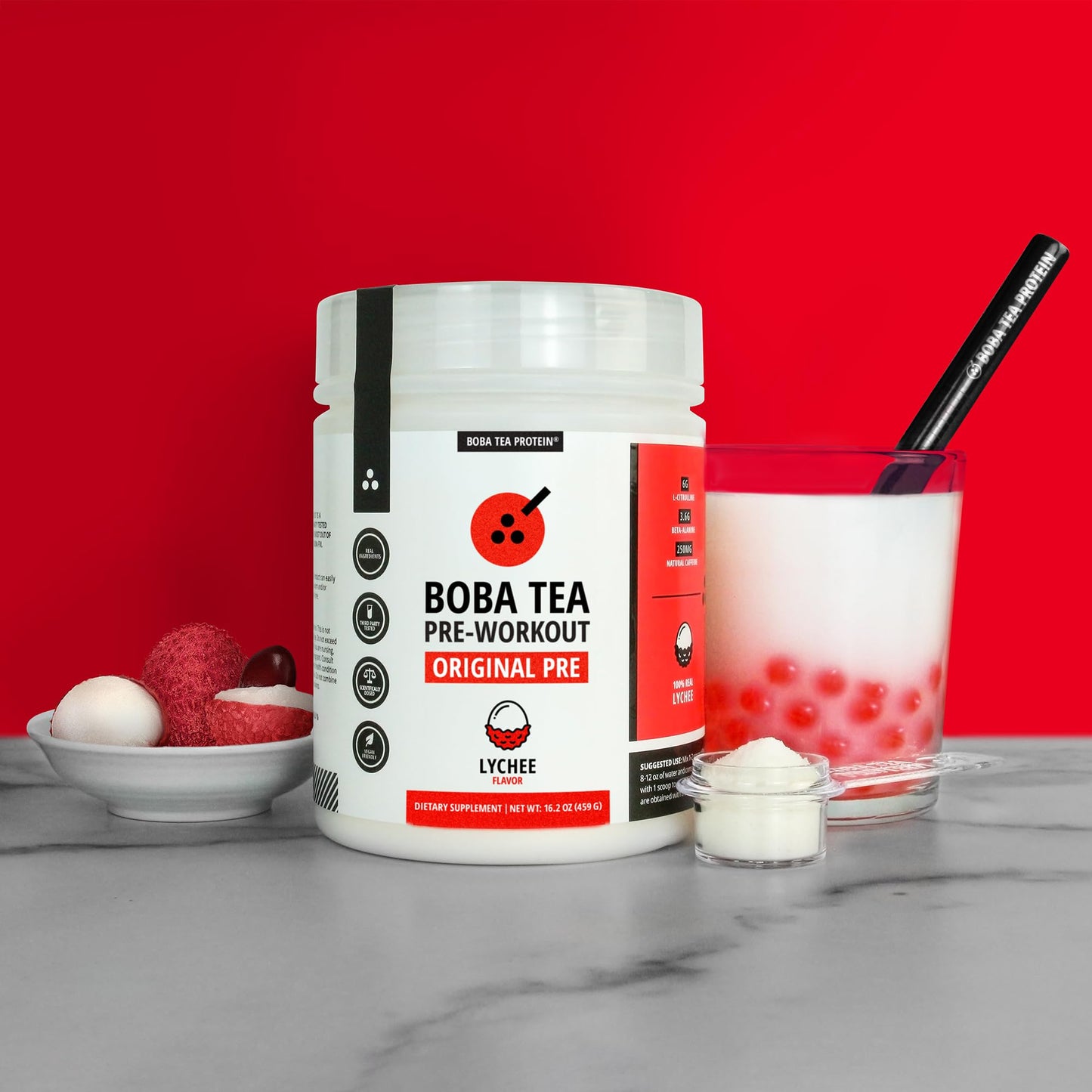 Boba Tea Protein Pre-Workout Powder Lychee Flavor