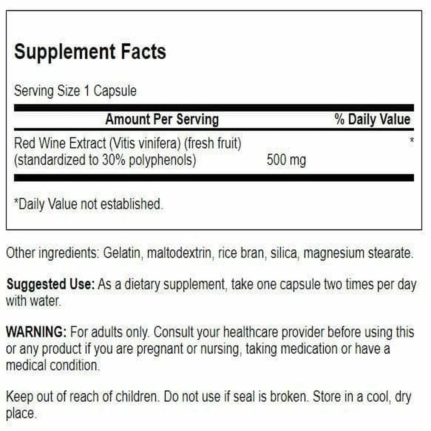 Swanson Red Wine Extract 500 mg Capsules, 90 Count