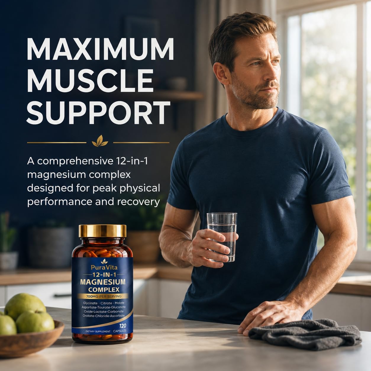Puravita 12 in 1 Magnesium Complex Capsule, 700mg High Absorption, 120 Capsules