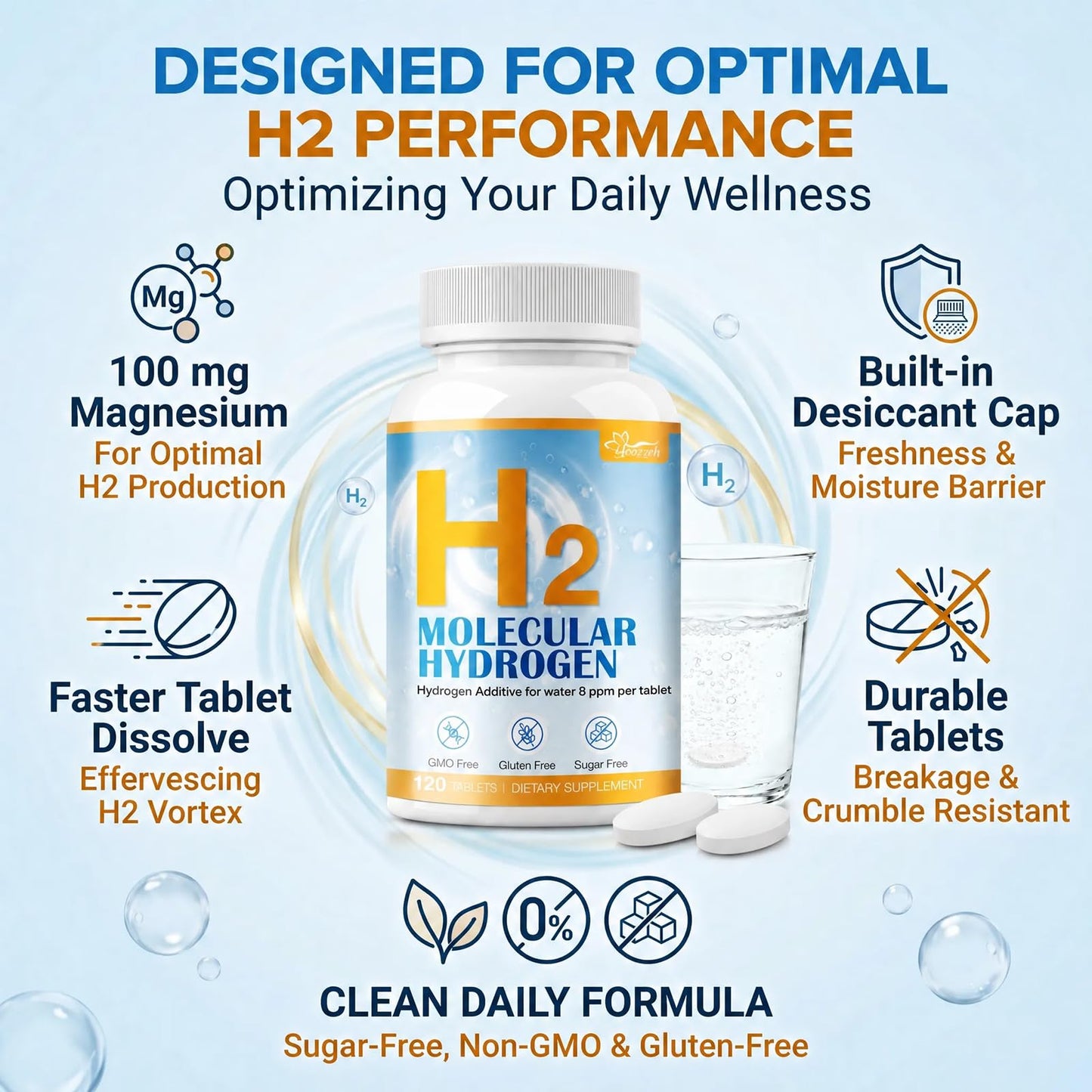 Hoozzch Hydrogen Water Tablets, 120 Tablets