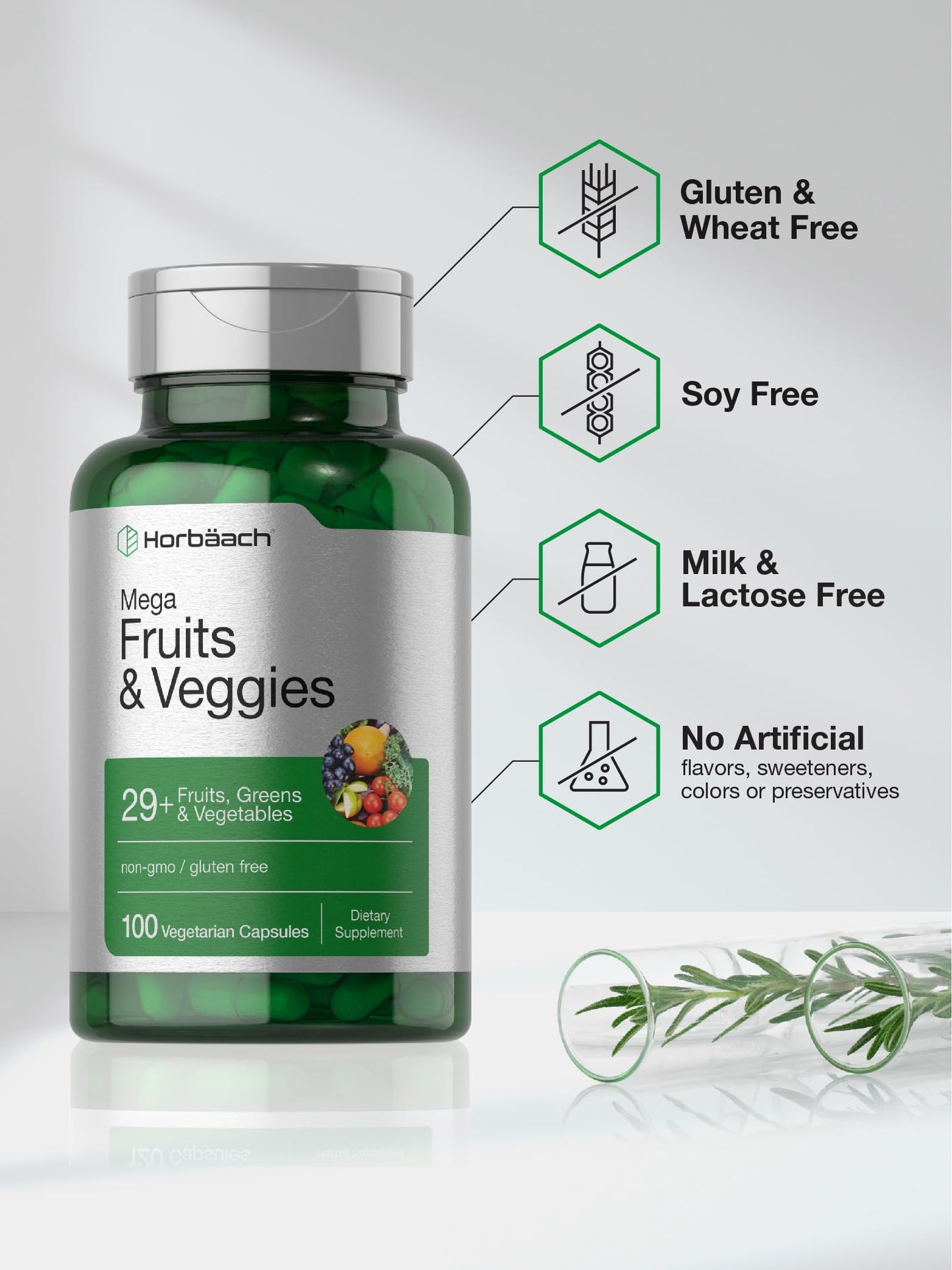 Horbäach Mega Fruits and Veggies Supplement Capsule, 100 Count