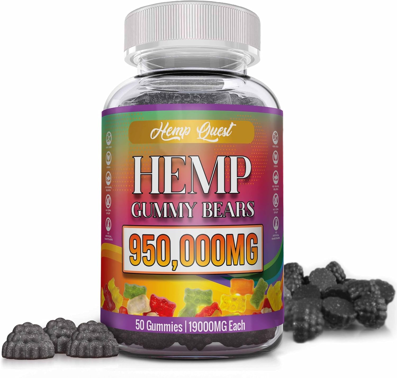 The CBD Project Natural Hemp Gummies High Potency Pure Organic Hemp Oil, Gummy, 50 Count