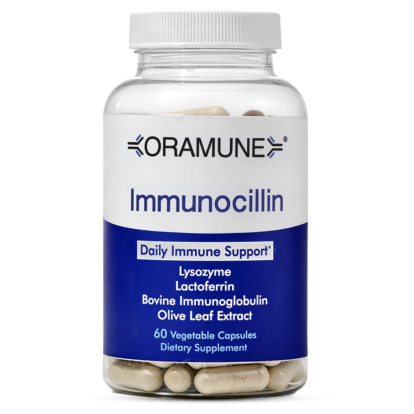 Oramune ImmunoCillin Immune Support Supplement with Lactoferrin, Lysozyme, Bovine Immunoglobulin & Olive Leaf Extract 60 CAPSULES