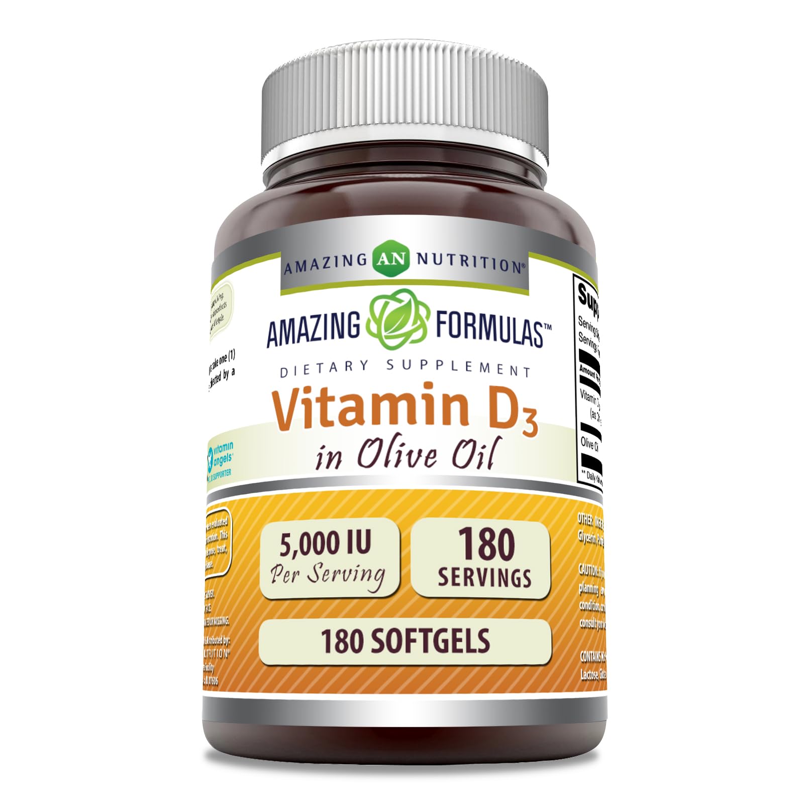Amazing Nutrition Vitamin D3 with Olive Oil 5000 IU Capsule, 180 Count