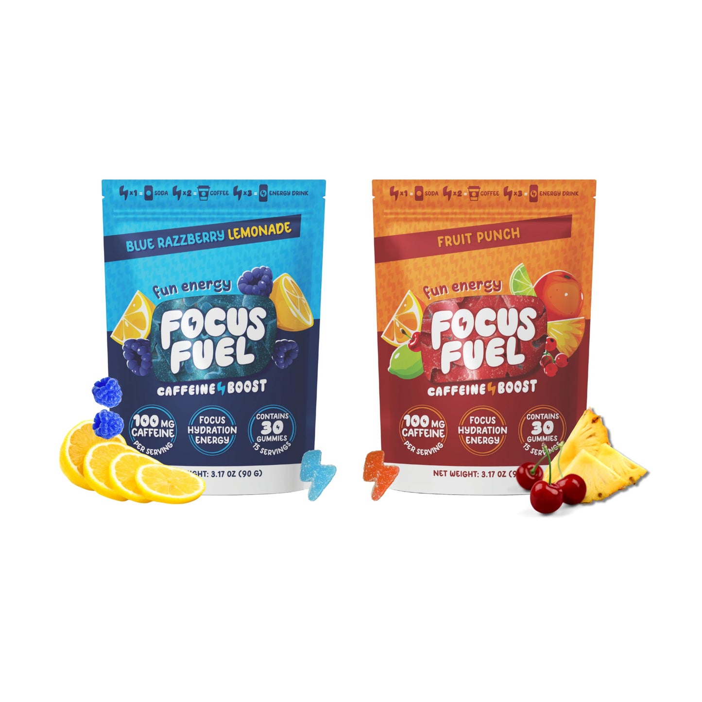 FocusFuel Energy Chews Variety Pack – Fruit Punch & Blue Razzberry Lemonade Flavors, 60 Chews