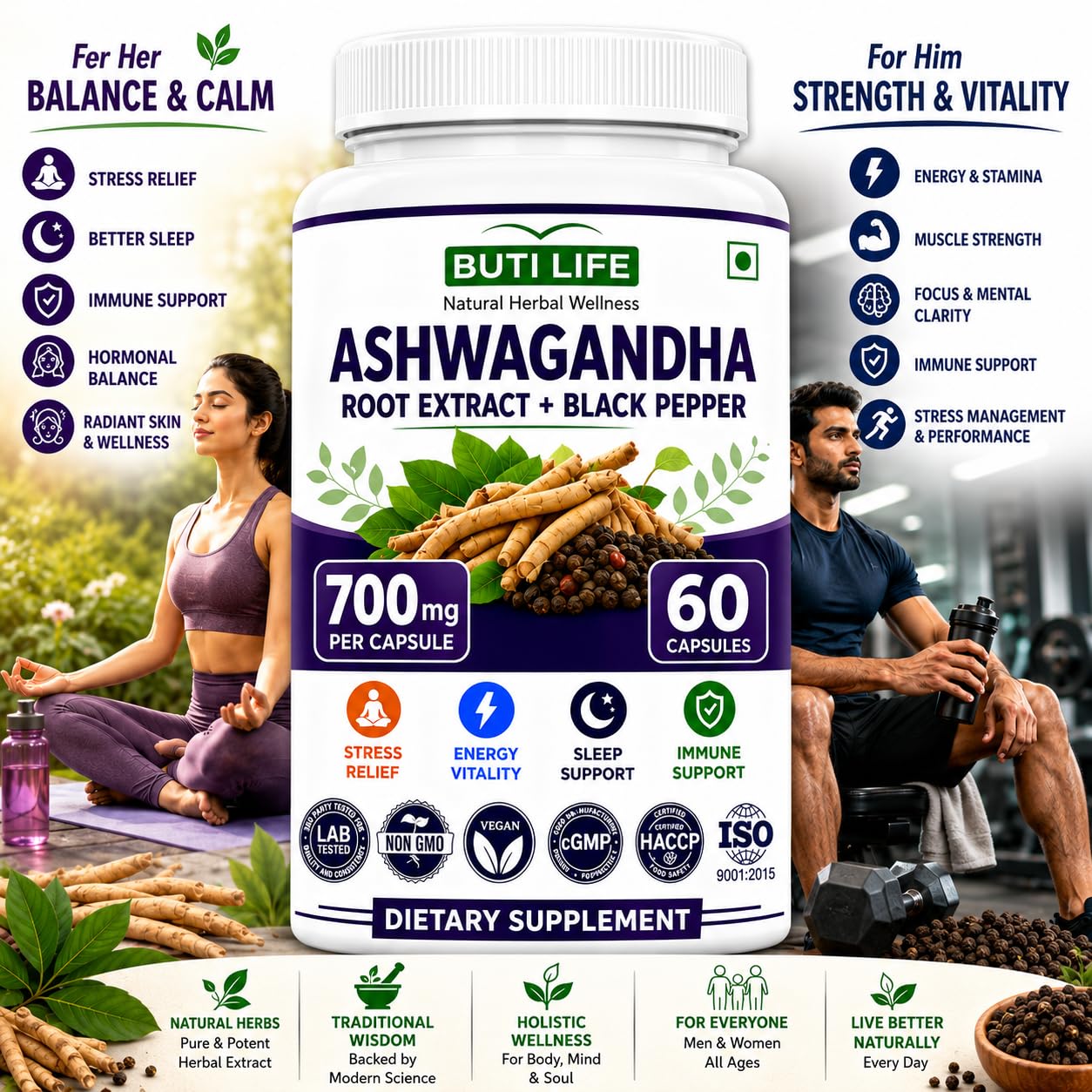 BUTI LIFE Ashwagandha 700mg Capsules 120 Count