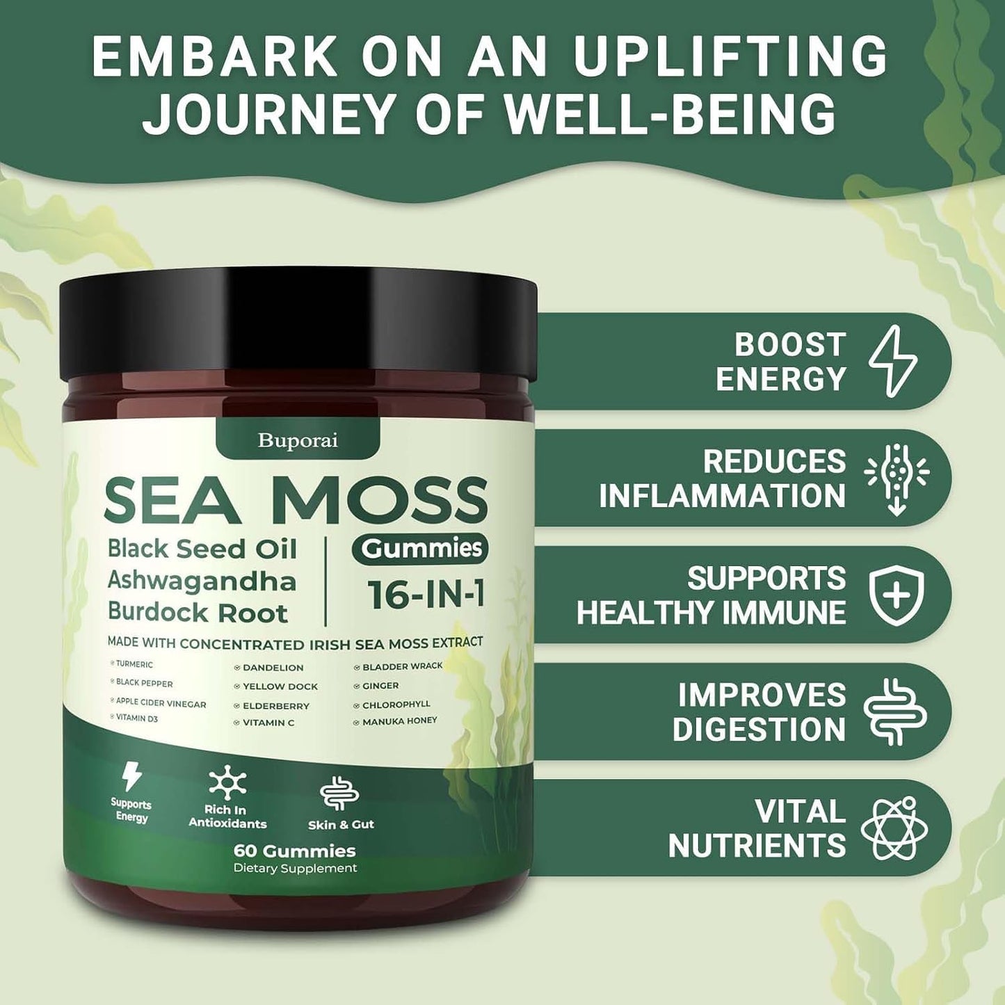 Buporai Sea Moss Gummies 60 Count
