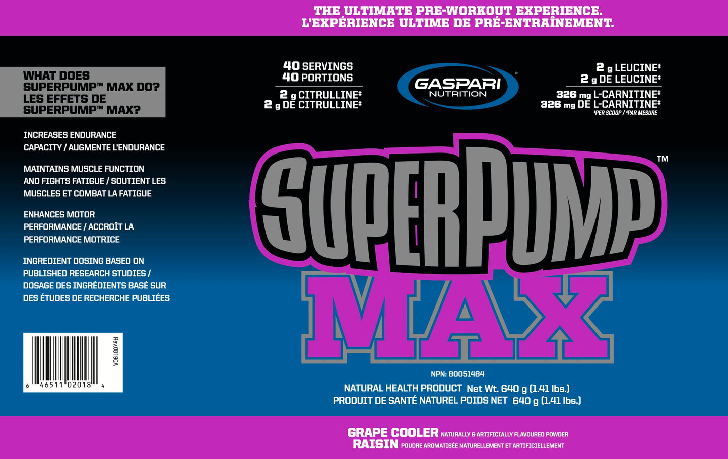 Gaspari Nutrition Superpump Max Pre-Workout Powder, Grape Cooler, 22.56 oz