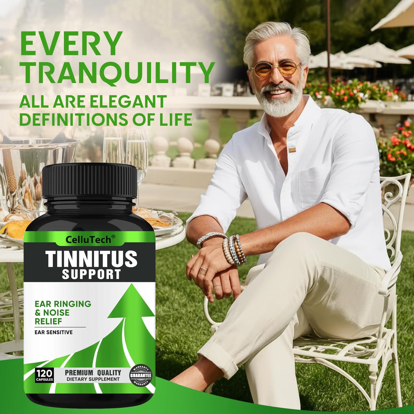 CelluTech Advanced Tinnitus Relief for Ringing Ears Supplement 1200MG, Supports Hearing Loss & Ear Health, 120 Capsules