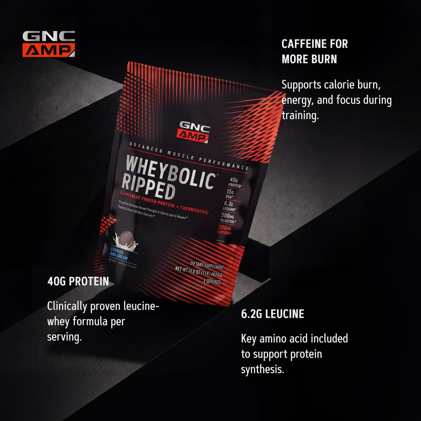 GNC AMP Wheybolic Ripped Protein Powder, Cookies & Cream, 9 Servings