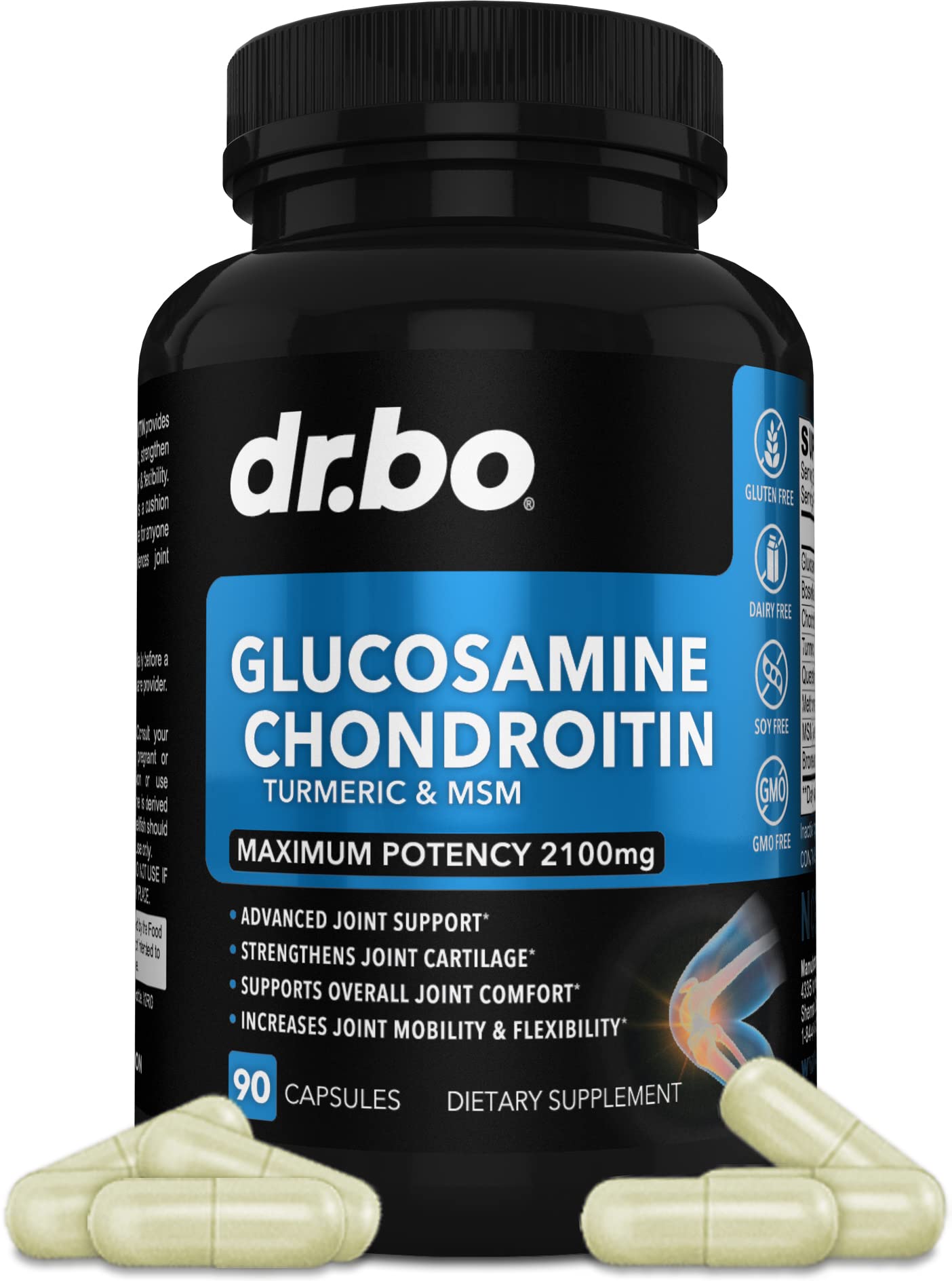 DR. BO Glucosamine Chondroitin MSM Turmeric Joint Health Supplement Capsules 90 Count