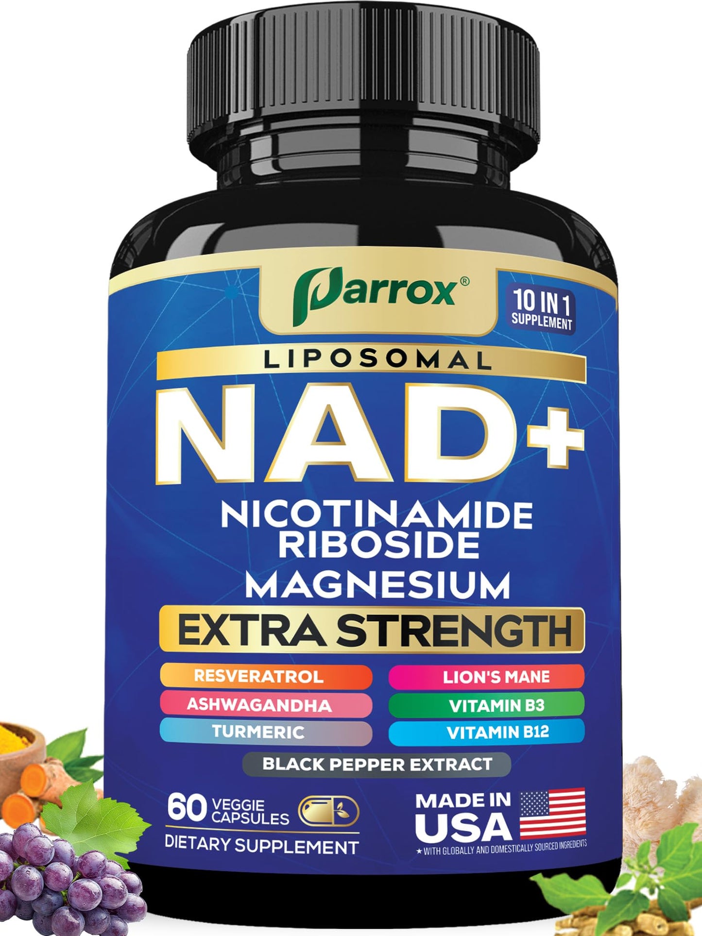 Parrox NAD+ Supplement Liposomal Nicotinamide Riboside 10-in-1 Capsule, 60 Count