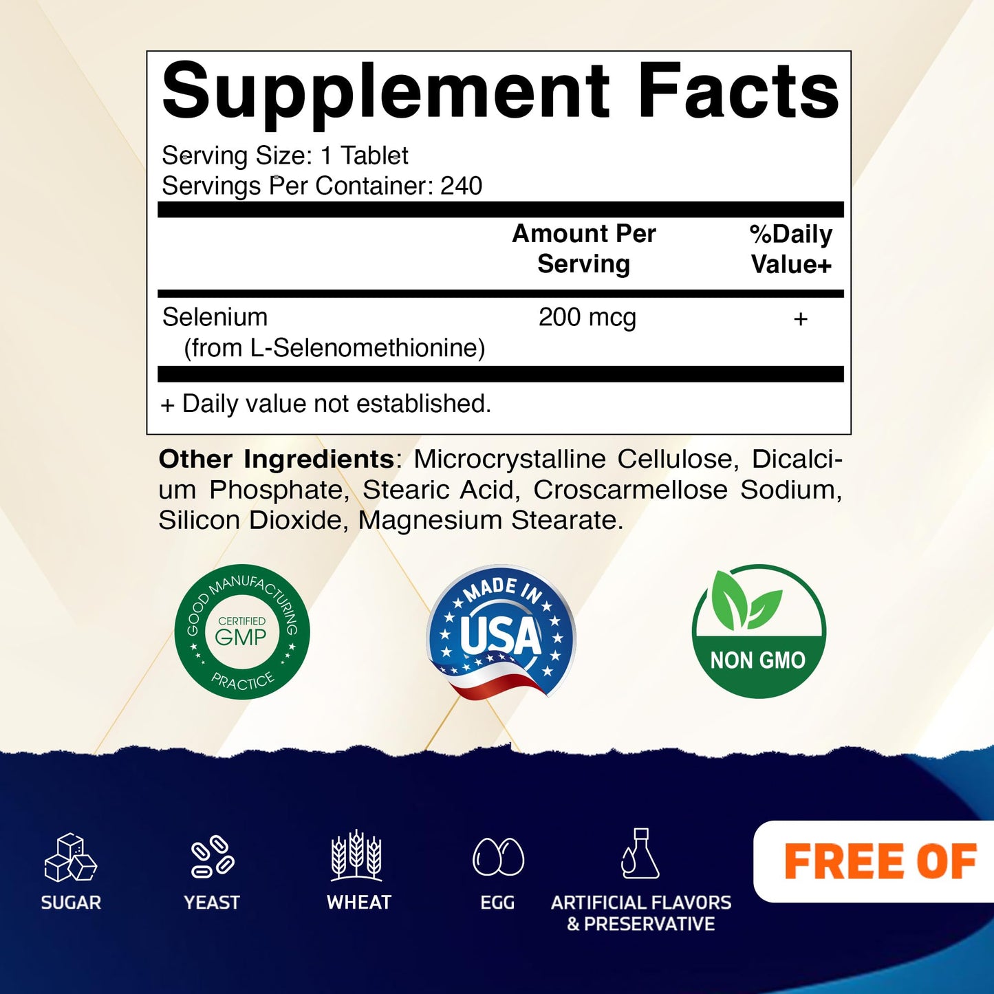 Vitamatic Yeast Free Selenium 200mcg as Selenomethionine Supplement Essential Trace Mineral Tablet, 480 Tablets