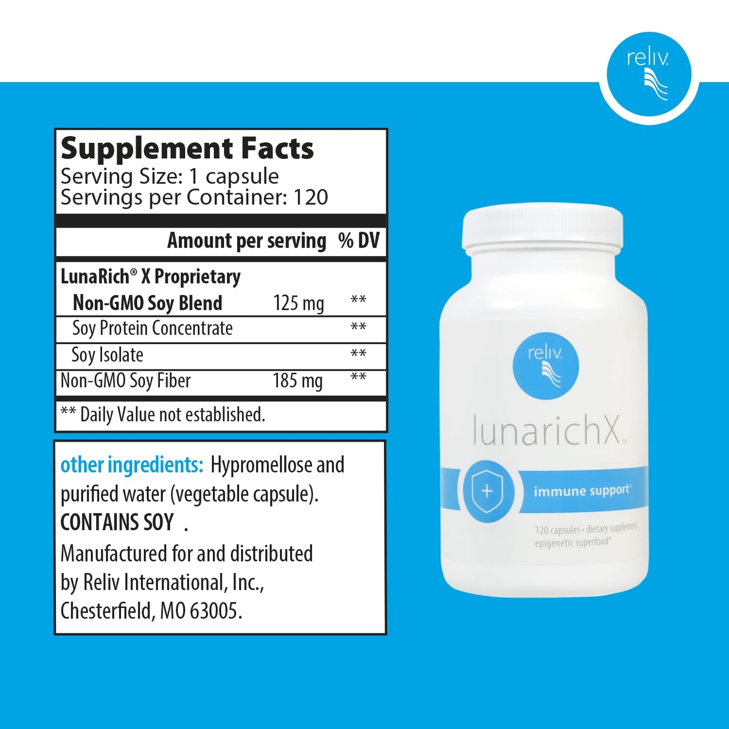RELIV LunaRich X Lunasin Extract 120 Capsules