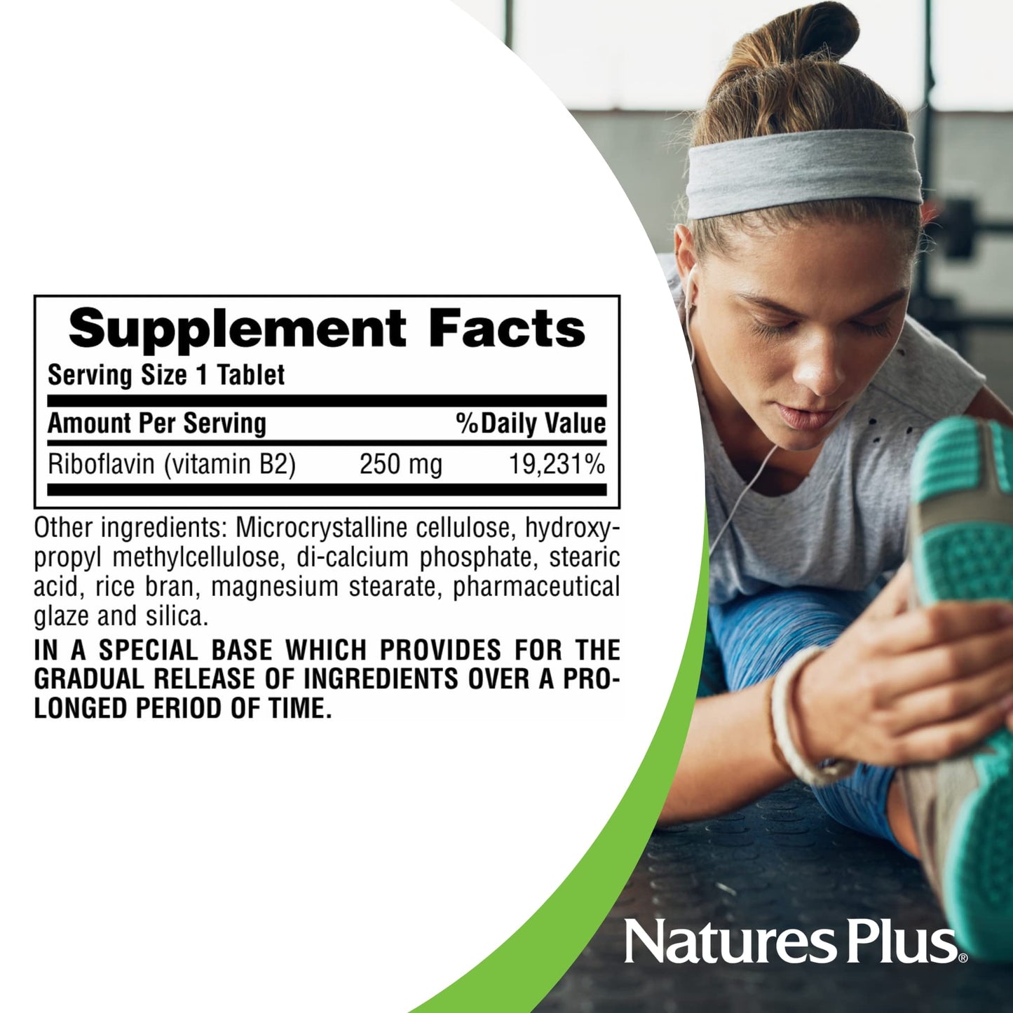 NaturesPlus Vitamin B2 250 mg Sustained Release Tablets, 60 Count