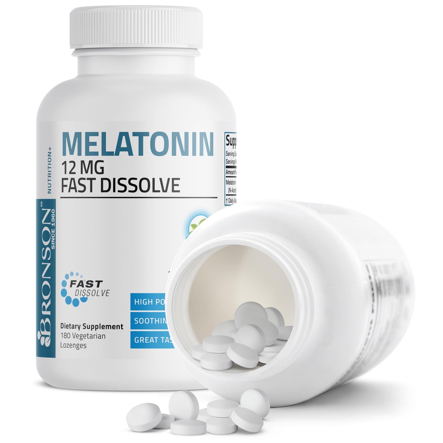 Bronson Melatonin 12 mg Fast Dissolve Sleep Support Lozenges, 180 Count