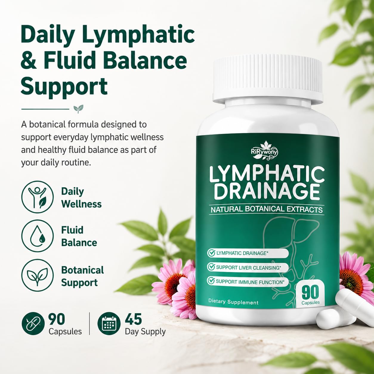 RiRywony Lymphatic Drainage Supplement Herbal Blend Softgel 90