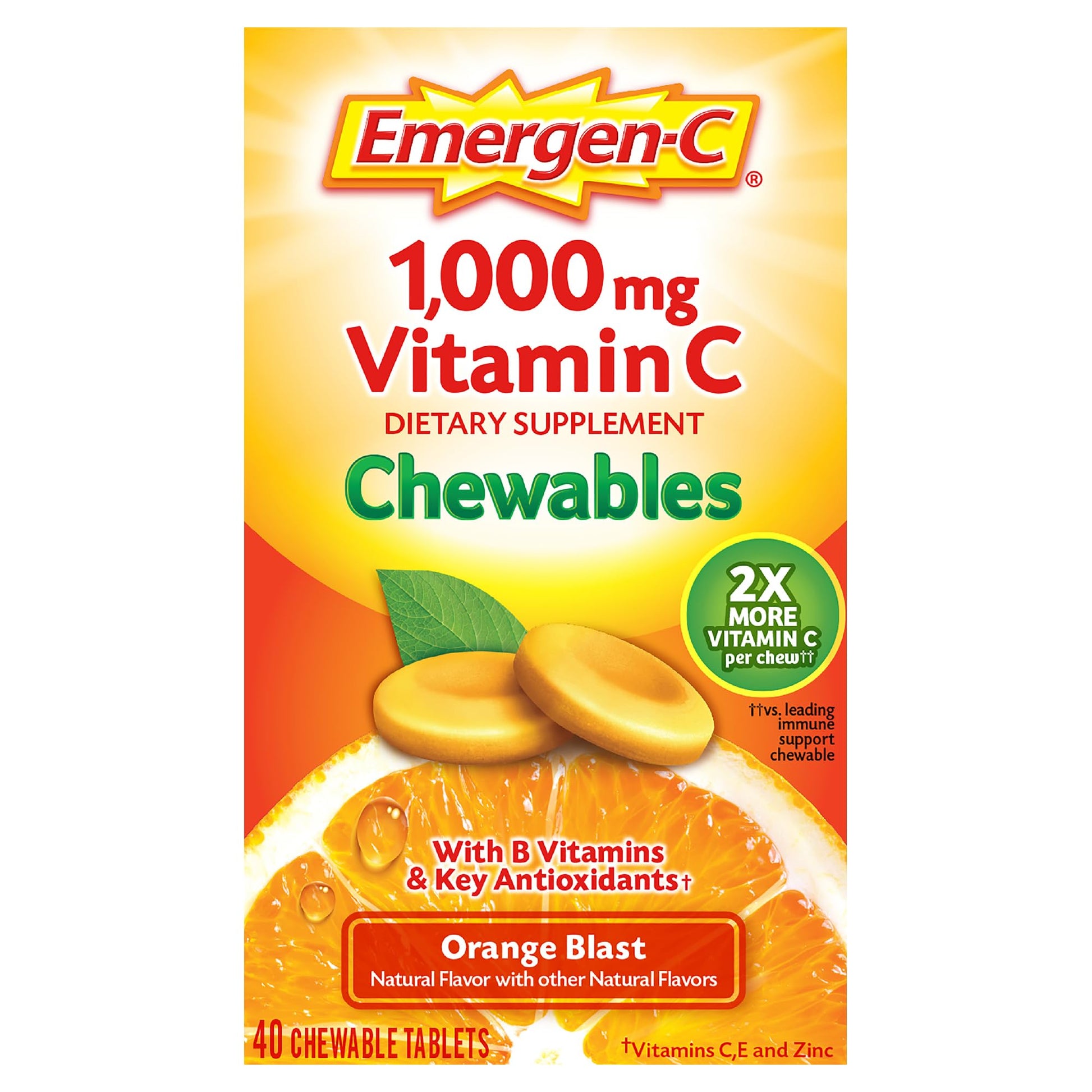 Emergen-C Vitamin C 1000mg with B Vitamins and Antioxidants, Chewable Tablet, 40 Count