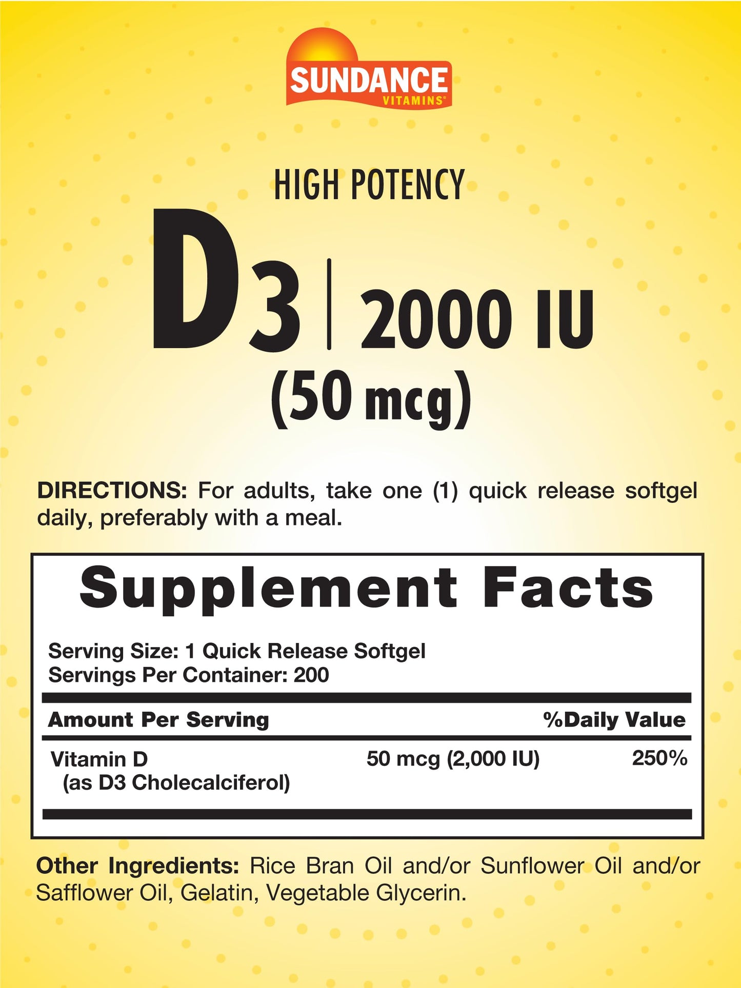 Sundance Vitamin D3 2000 IU Softgels, 200 Count