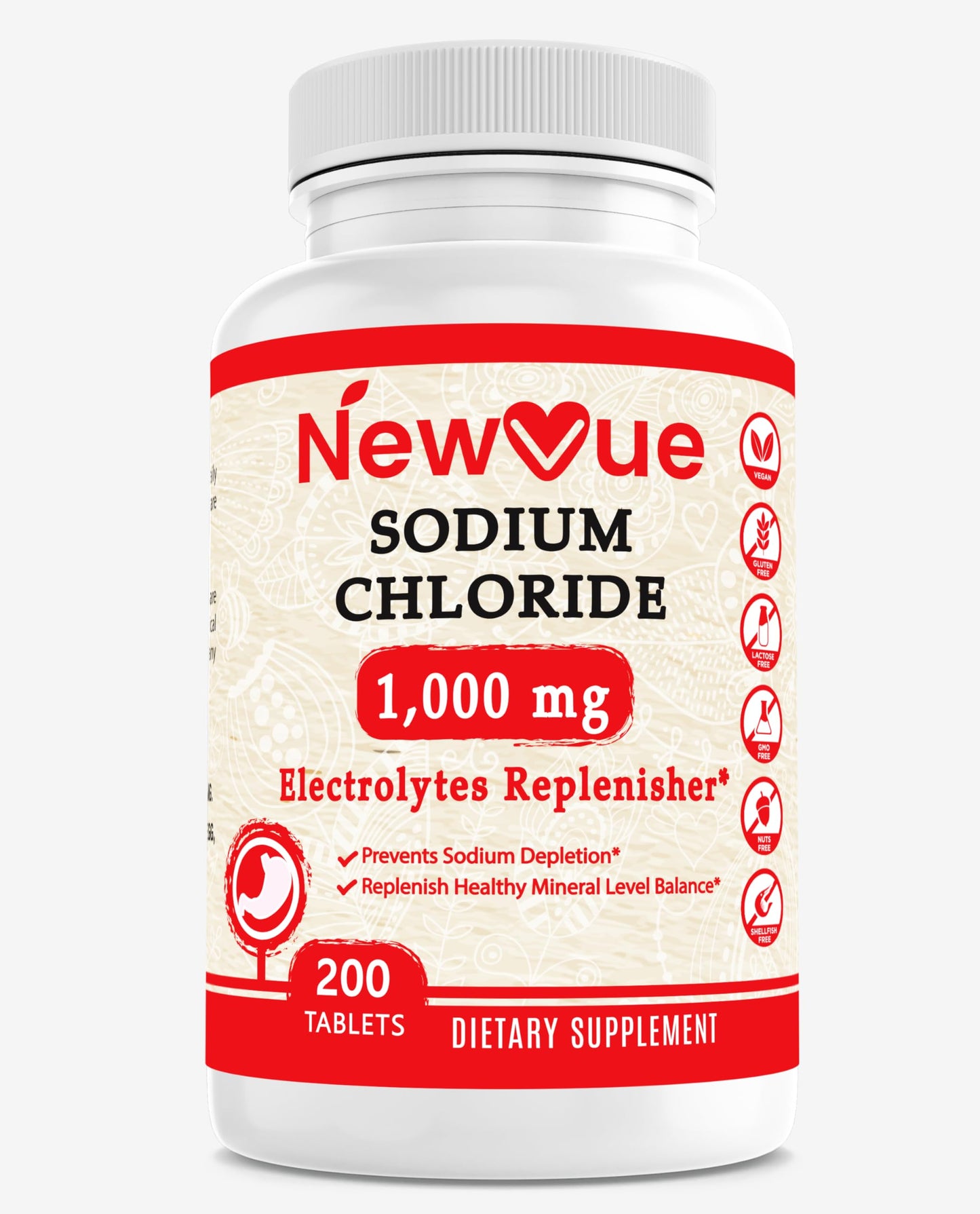 NewVue Sodium Chloride 1000mg Tablets, 200 Count