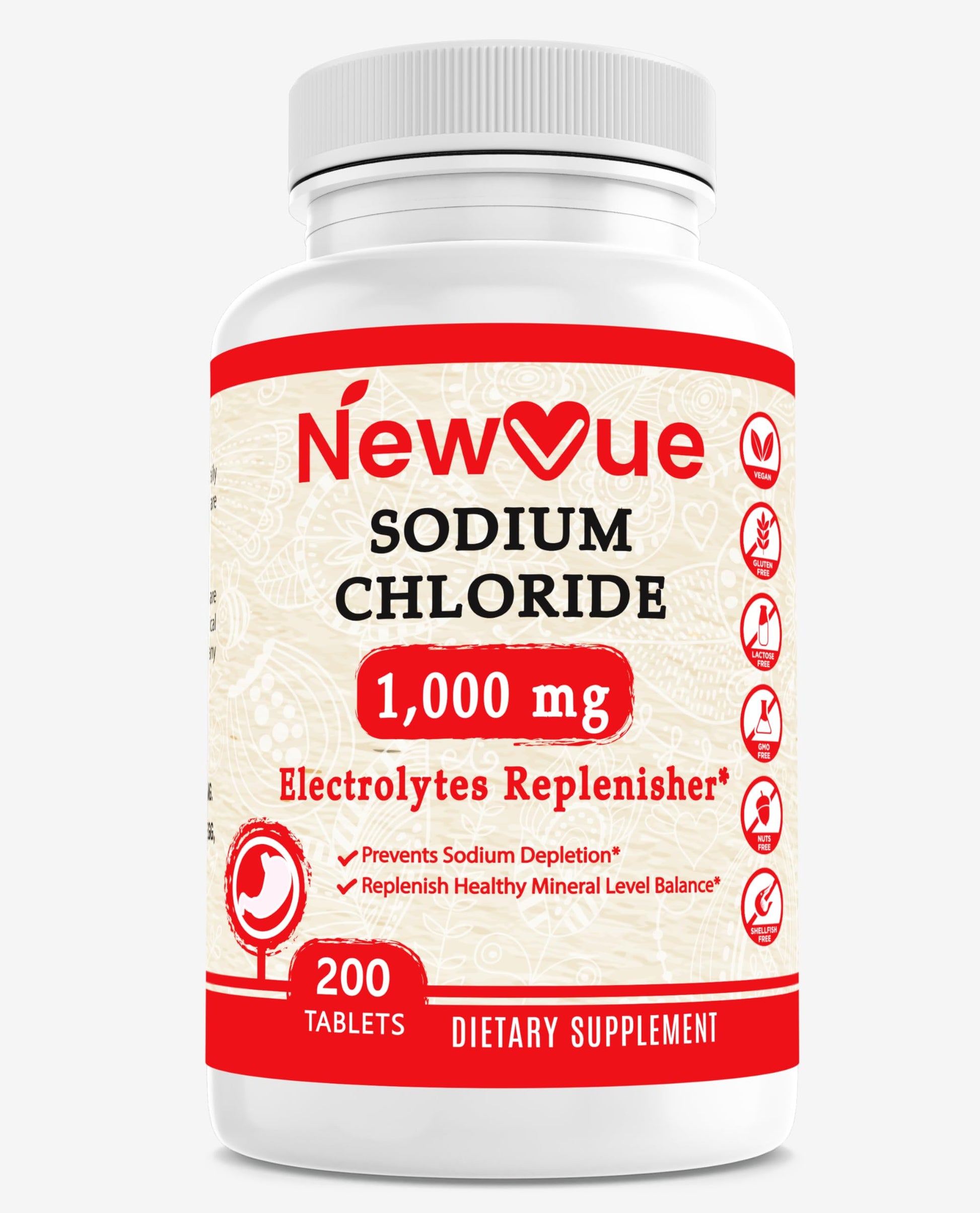 NewVue Sodium Chloride 1000mg Tablets, 200 Count