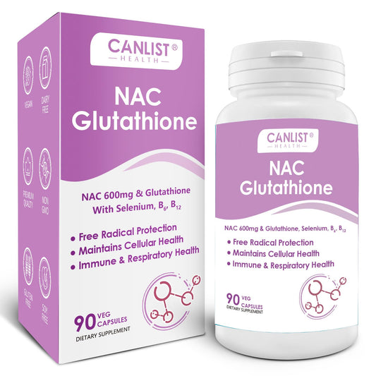 CANLIST NAC Supplement (N-Acetyl Cysteine) 600mg with Glutathione 400mg Capsules, 90 Count
