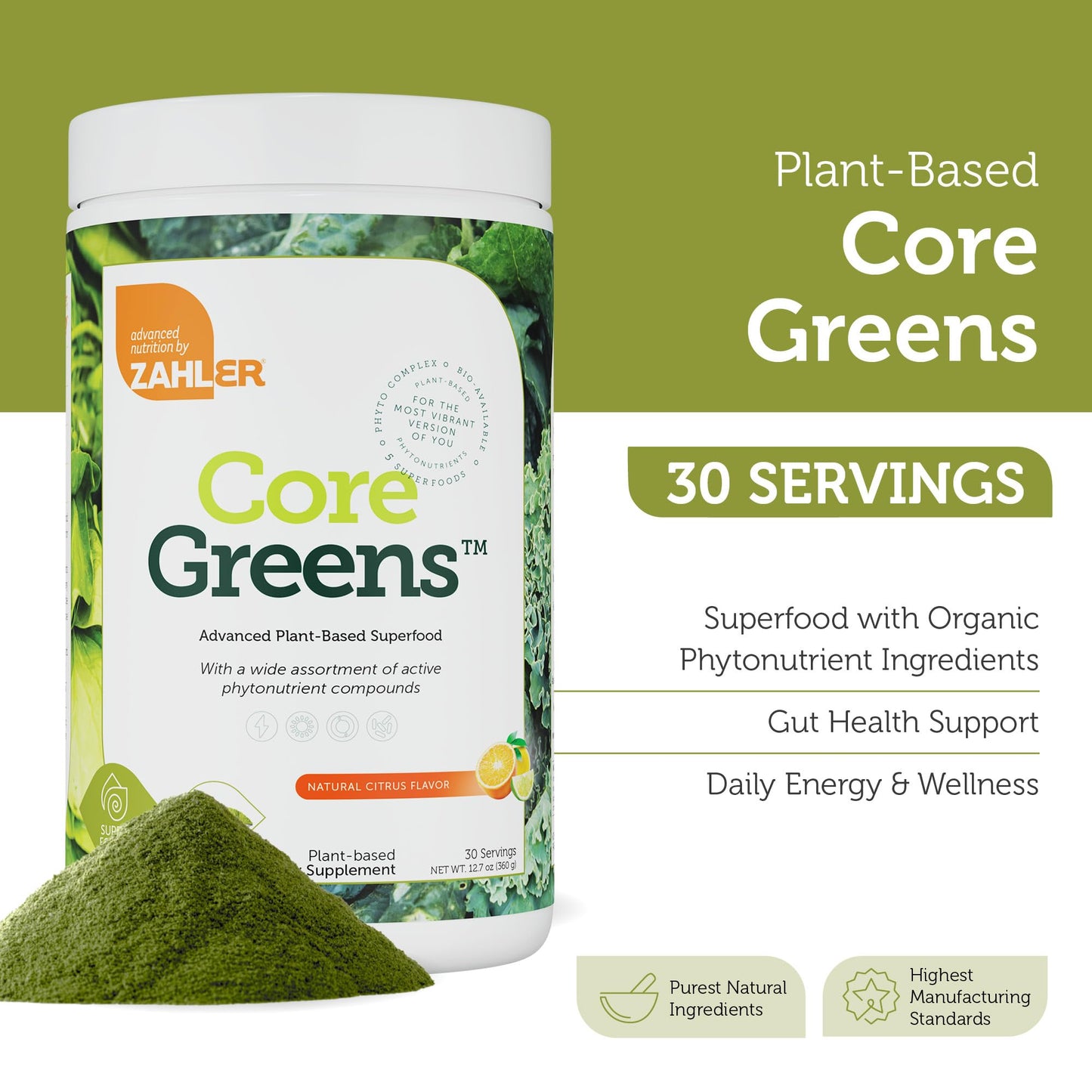 Zahler Core Greens Organic Superfood Powder 12.7 Ounce