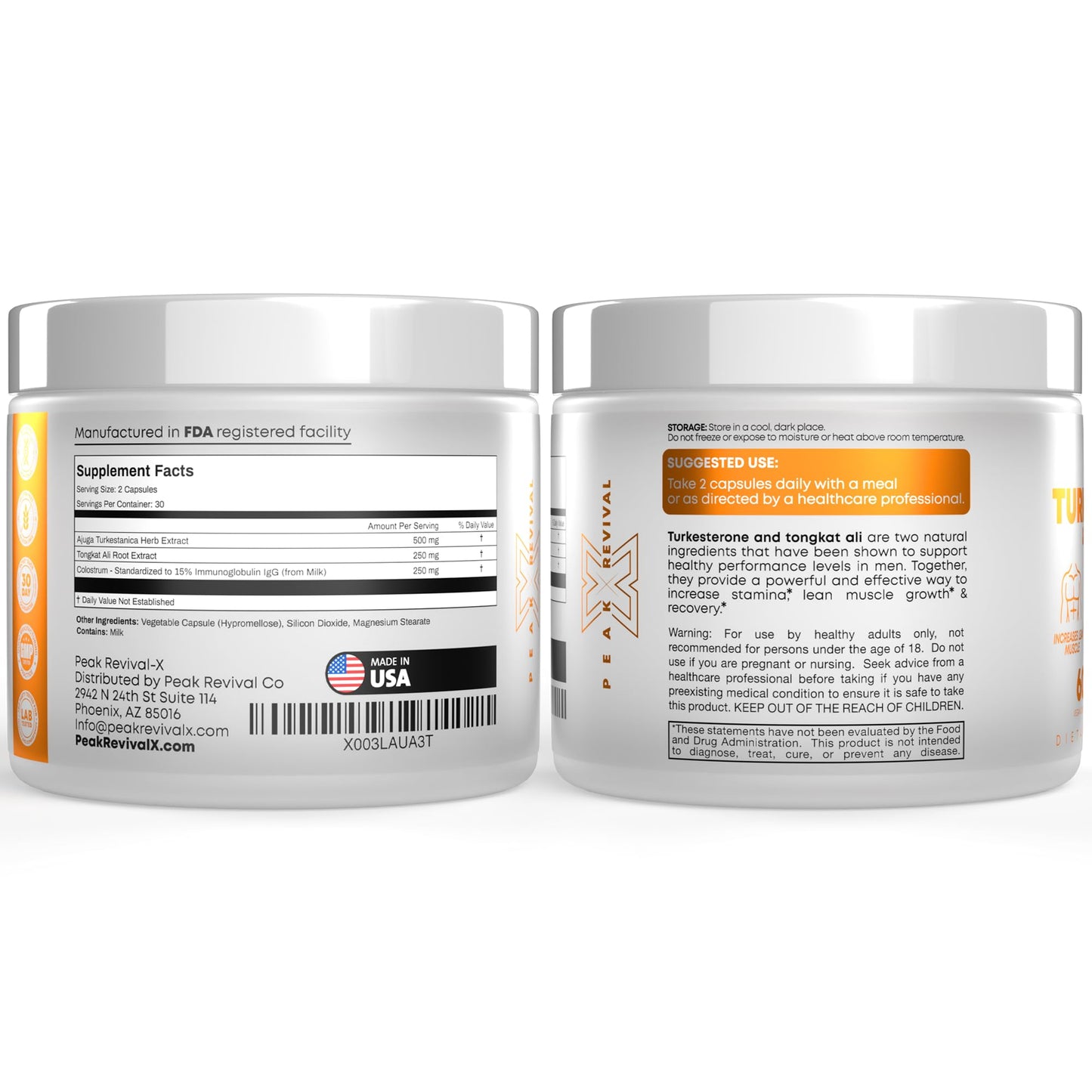 Peak Revival-X Turkesterone Tongkat Ali Supplement Capsules, 60 Count