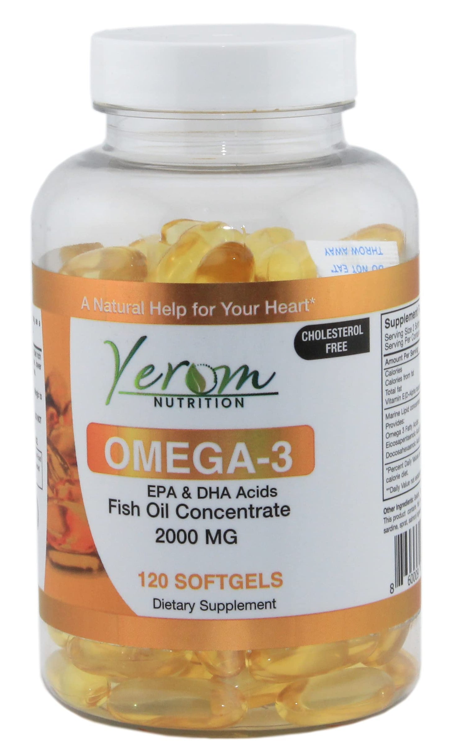 Yerom Nutrition Omega 3 Fish Oil Softgels, 120 Count