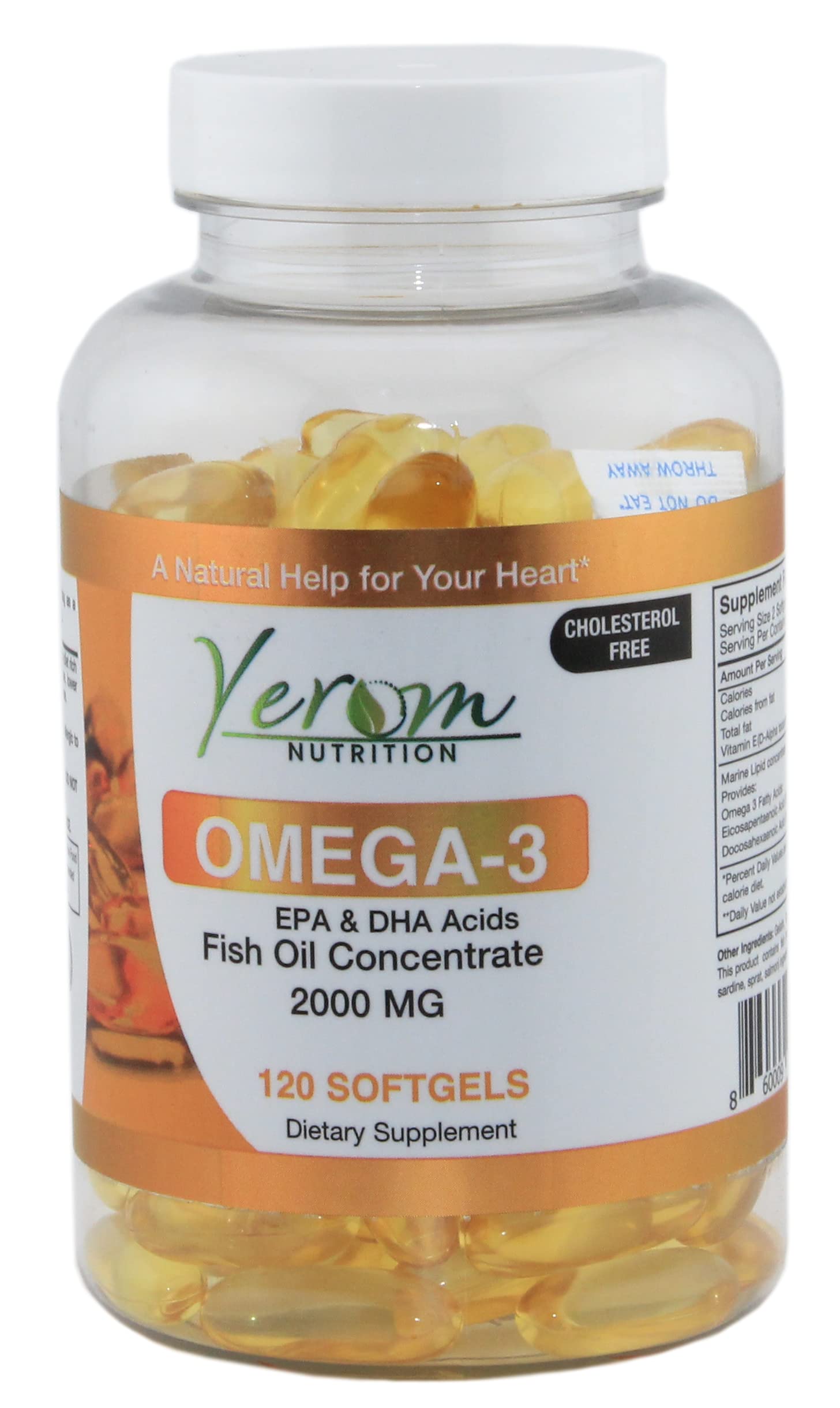 Yerom Nutrition Omega 3 Fish Oil Softgels, 120 Count
