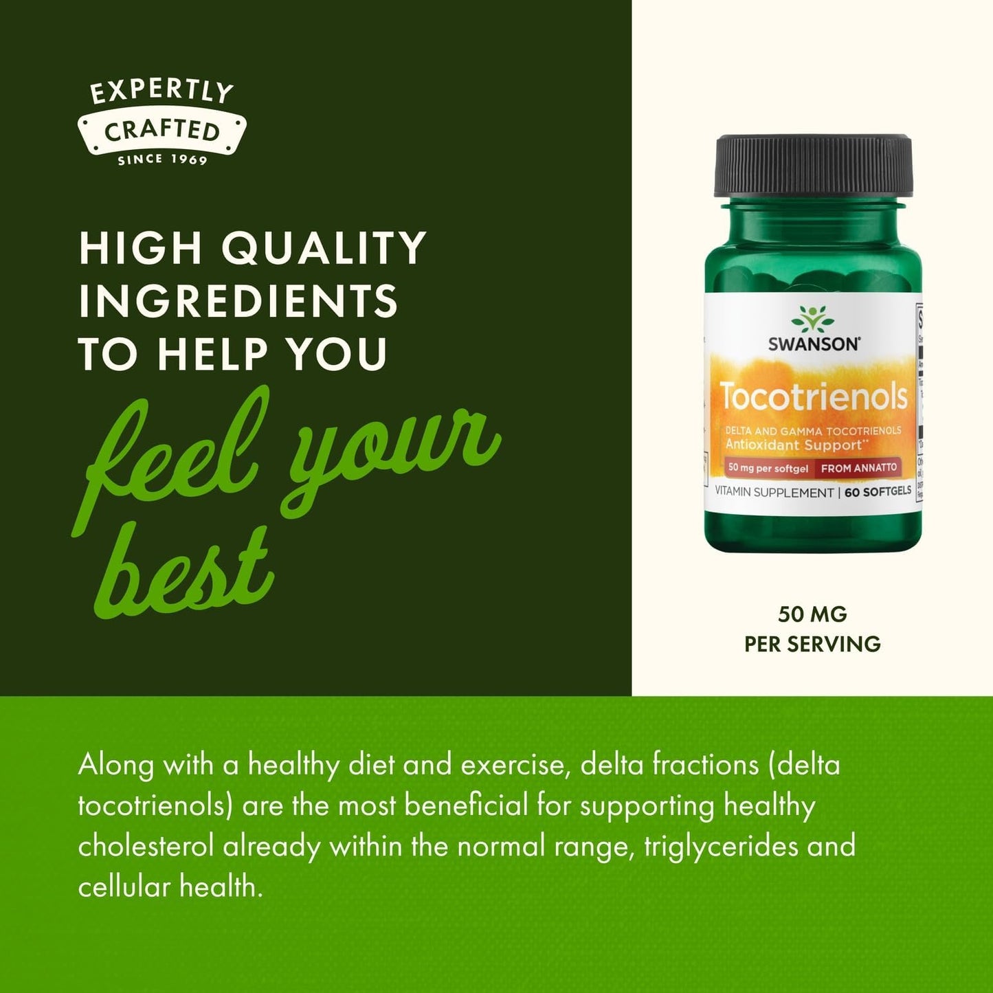 Swanson Deltagold Tocotrienols - Annatto & Vitamin E Tocotrienols - 99% Tocopherol Free 60 Softgels