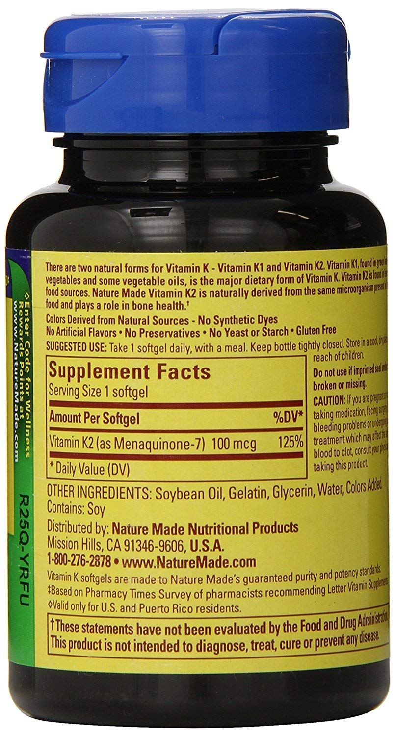 Nature Made Vitamin K2 100 mcg Softgels, 90 Count