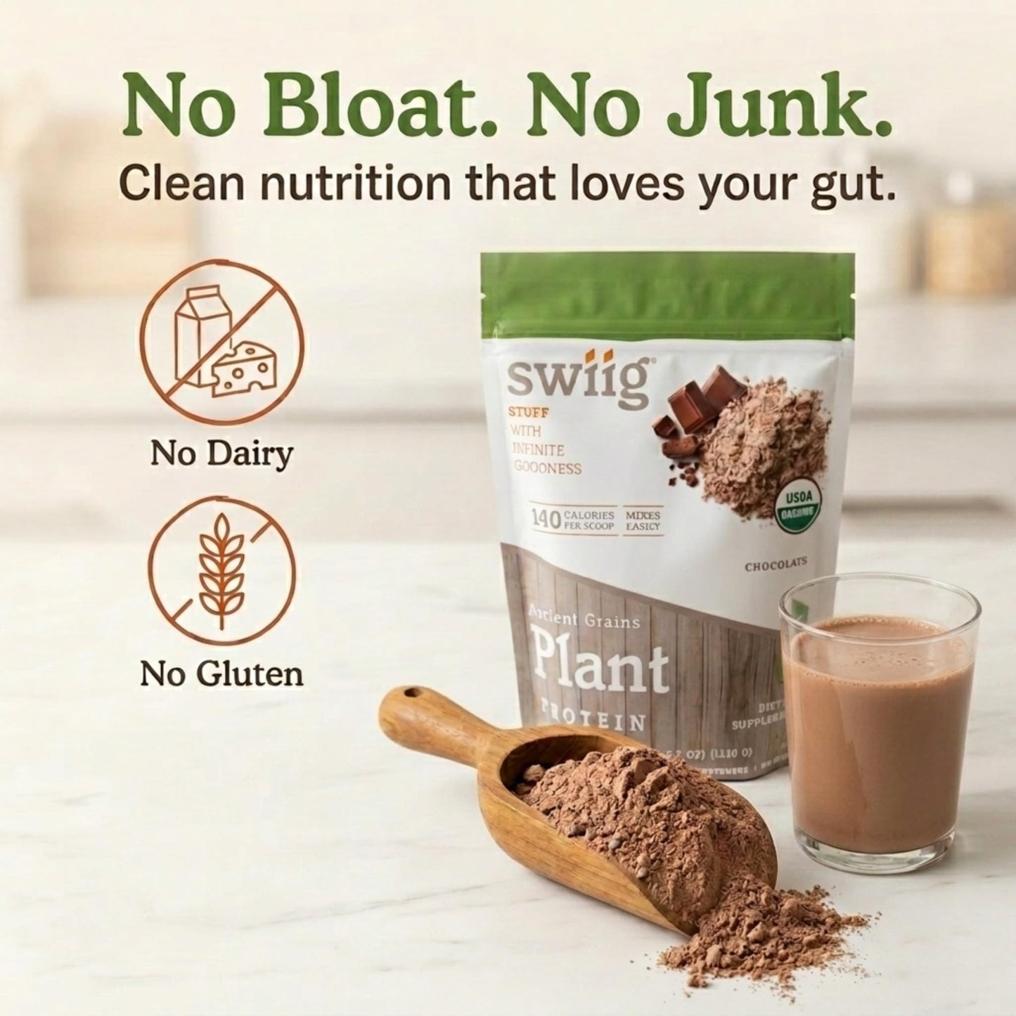 swiig Organic Plant Protein Powder Rich Chocolate, 39.6 Servings