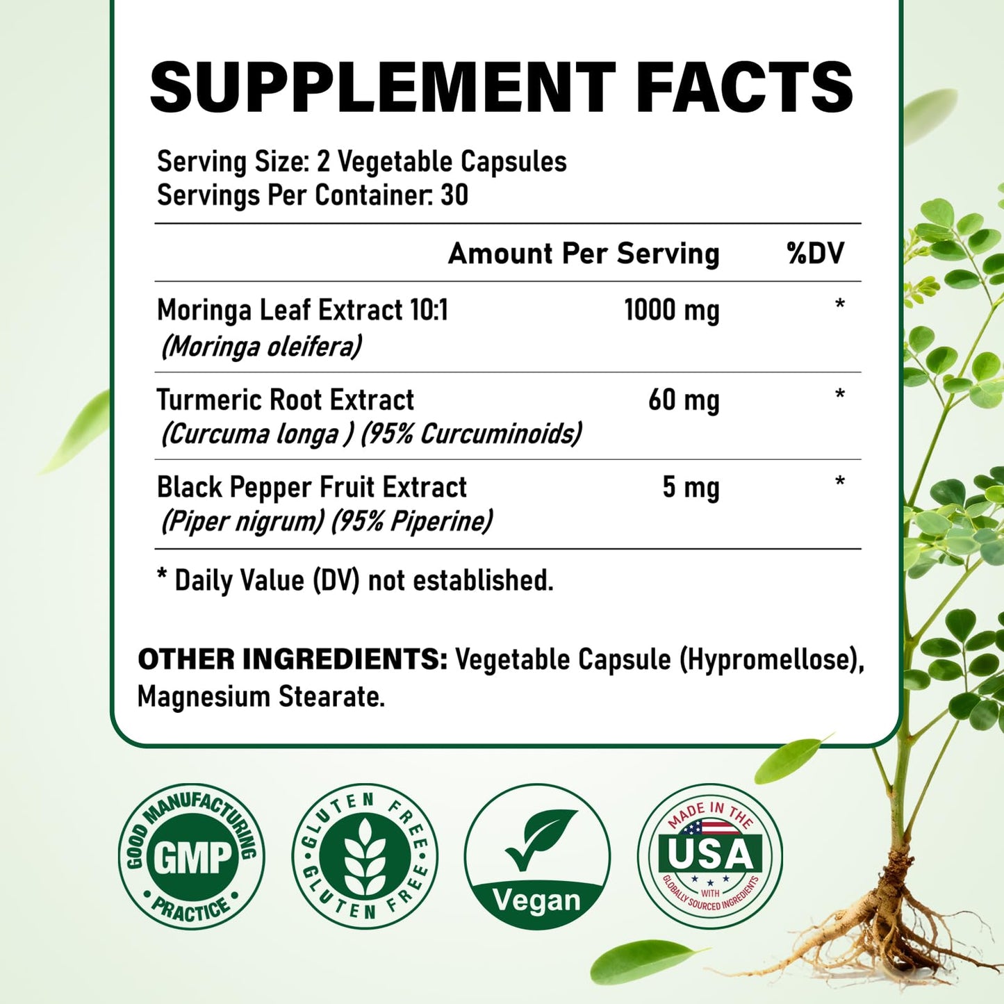 Novafun Organic Moringa Capsules 1000mg, 60 Capsules