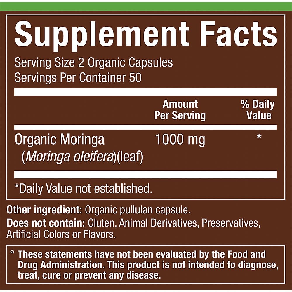 plnt Organic Moringa Superfood for Energy Support 1000 mg, 100 Capsules