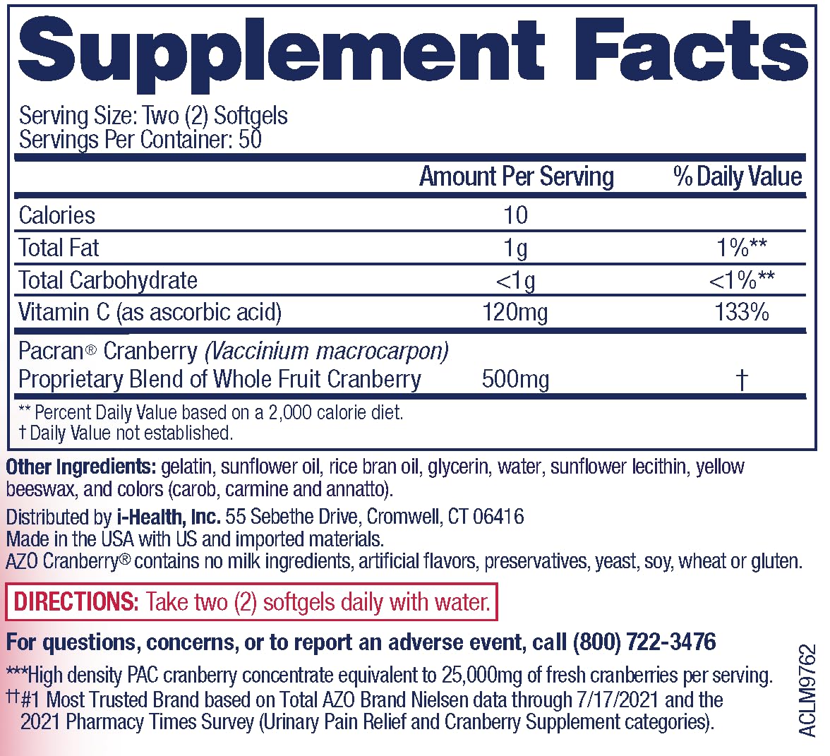 AZO Cranberry Urinary Tract Health Supplement Softgel 200 Count